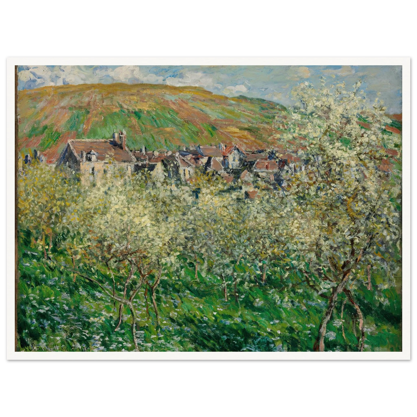 Flowering Plum Trees (1879) Art Print | Claude Monet - Framed Poster - 30x40 cm / 12x16″ - Black frame