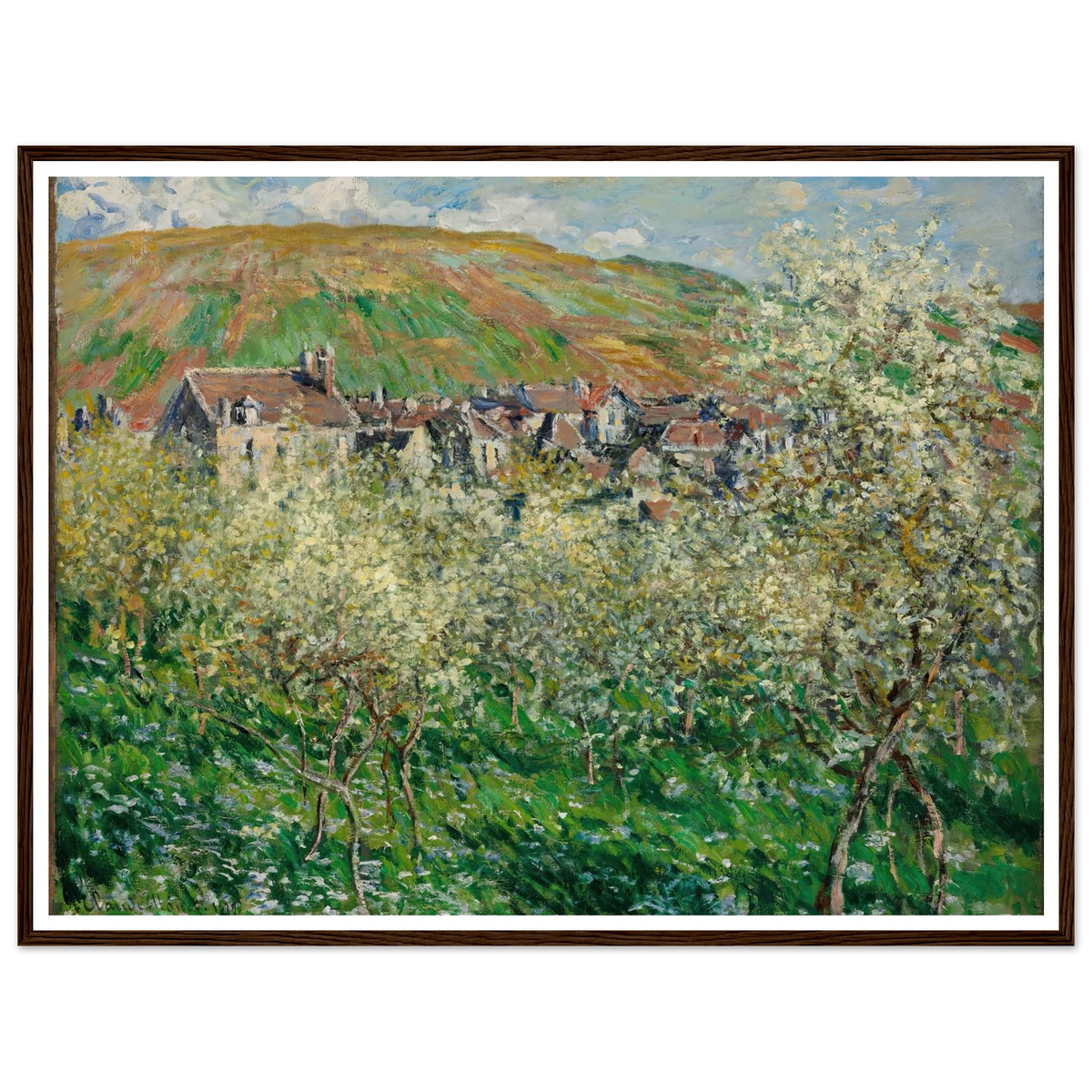 Flowering Plum Trees (1879) Art Print | Claude Monet - Framed Poster - 30x40 cm / 12x16″ - Black frame