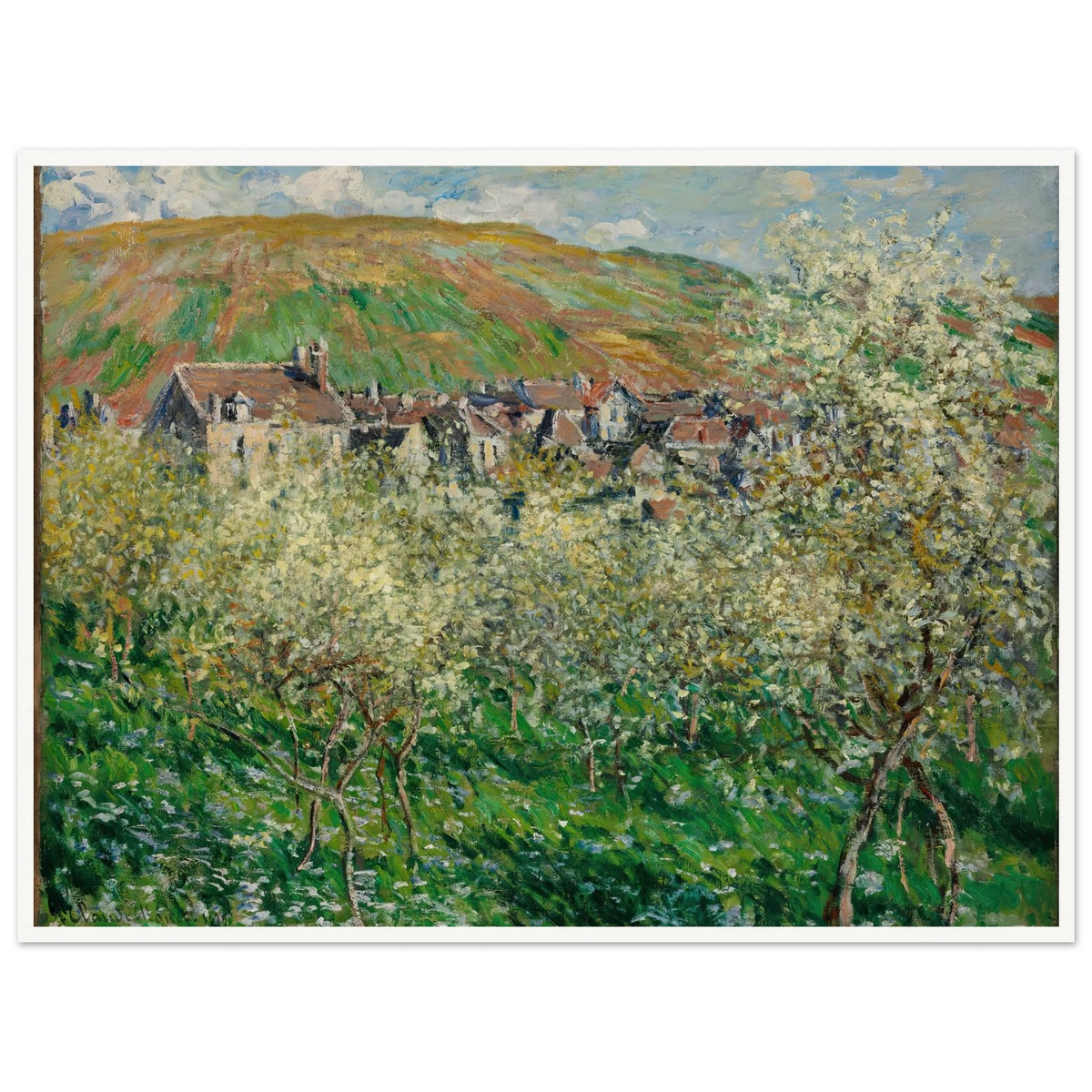 Flowering Plum Trees (1879) Art Print | Claude Monet - Framed Poster - 30x40 cm / 12x16″ - Black frame