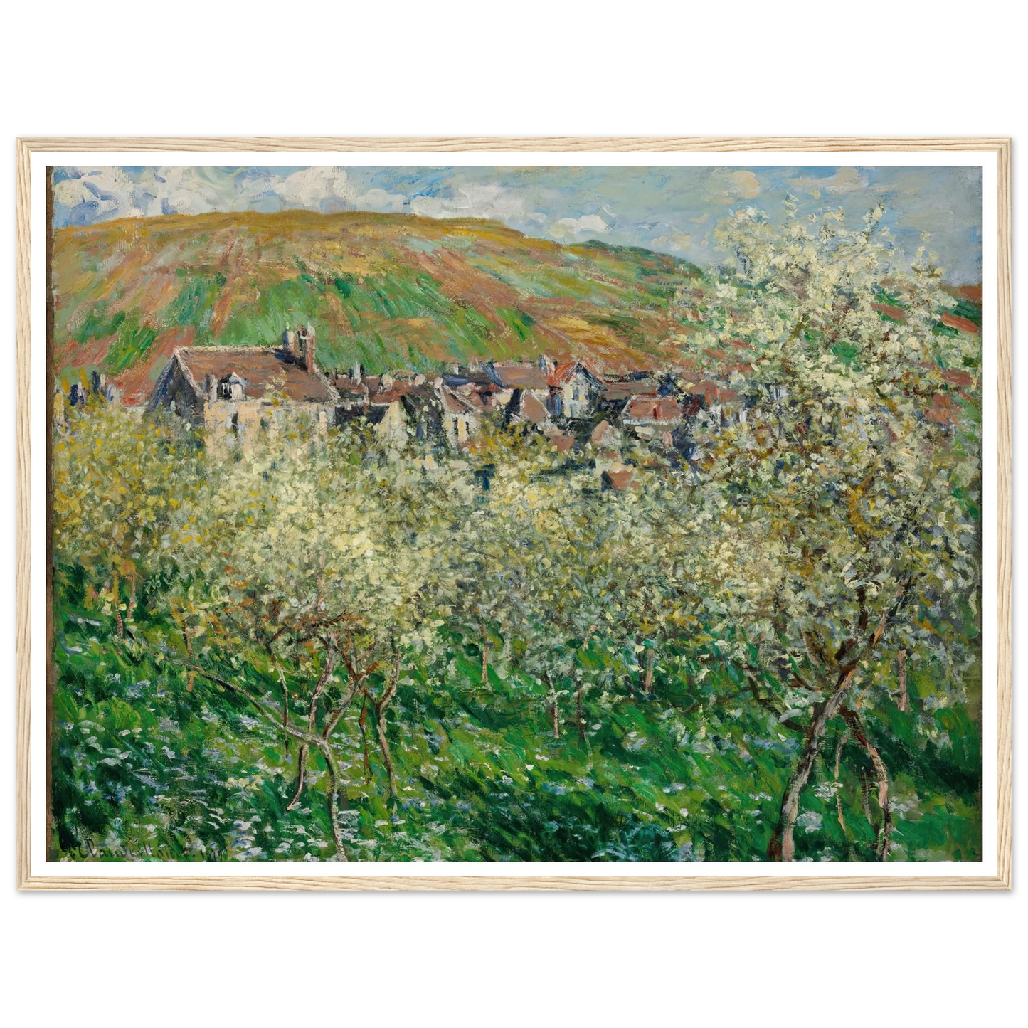 Flowering Plum Trees (1879) Art Print | Claude Monet - Framed Poster - 30x40 cm / 12x16″ - Black frame