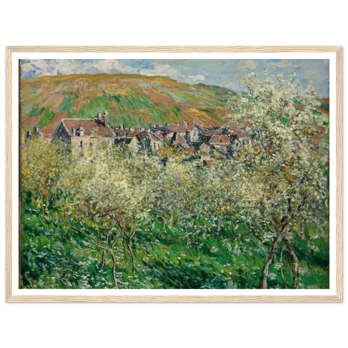 Flowering Plum Trees (1879) Art Print | Claude Monet - Framed Poster - 30x40 cm / 12x16″ - Black frame