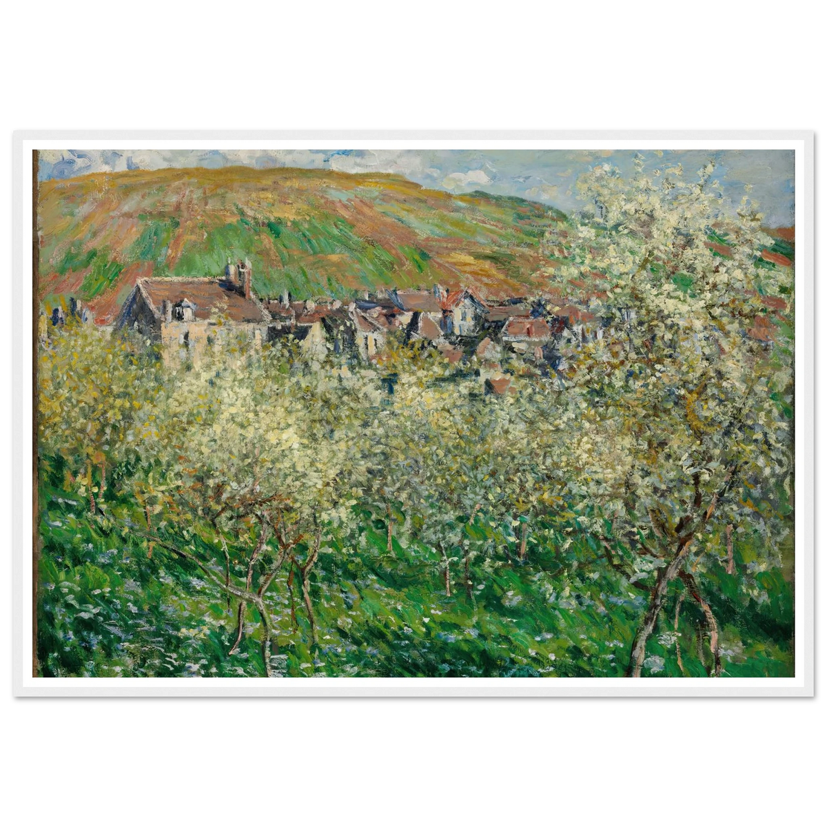 Flowering Plum Trees (1879) Art Print | Claude Monet - Framed Poster - 30x40 cm / 12x16″ - Black frame