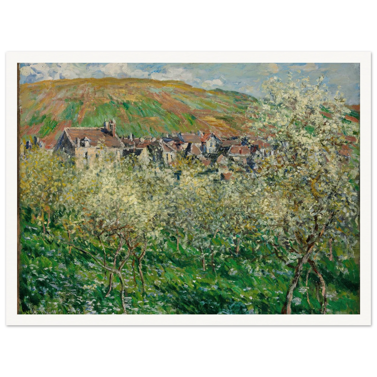Flowering Plum Trees (1879) Art Print | Claude Monet - Framed Poster - 30x40 cm / 12x16″ - Black frame
