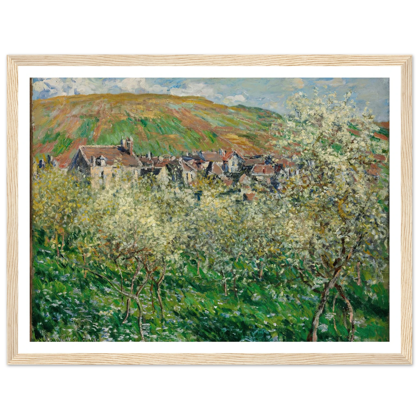 Flowering Plum Trees (1879) Art Print | Claude Monet - Framed Poster - 30x40 cm / 12x16″ - Black frame
