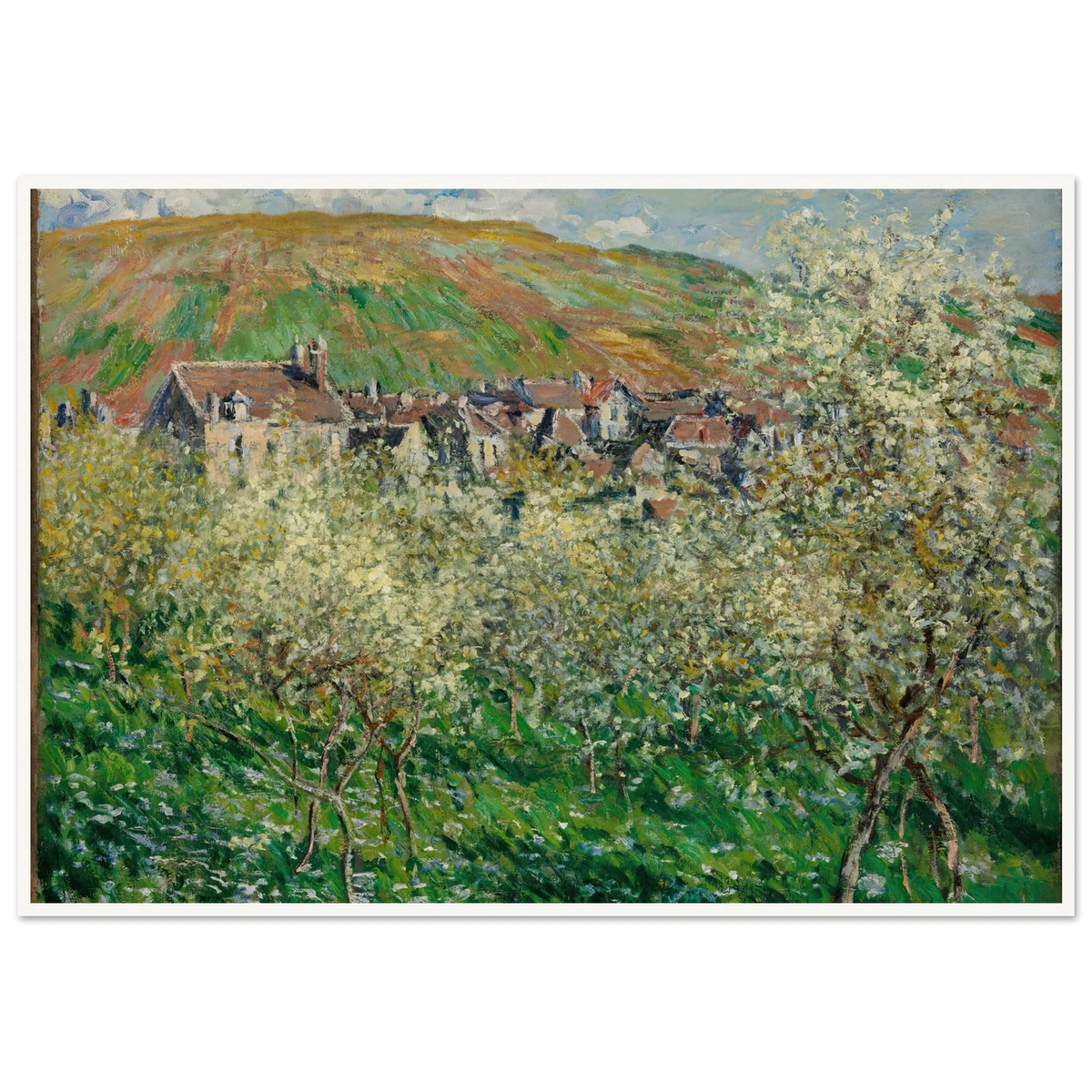 Flowering Plum Trees (1879) Art Print | Claude Monet - Framed Poster - 30x40 cm / 12x16″ - Black frame