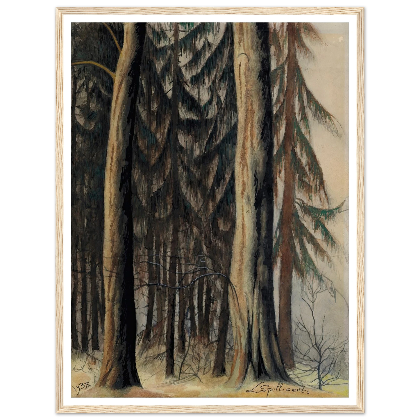Forêt de sapins (1938) Art Print | Leon Spilliaert - Framed Poster - 30x40 cm / 12x16″ - Black frame