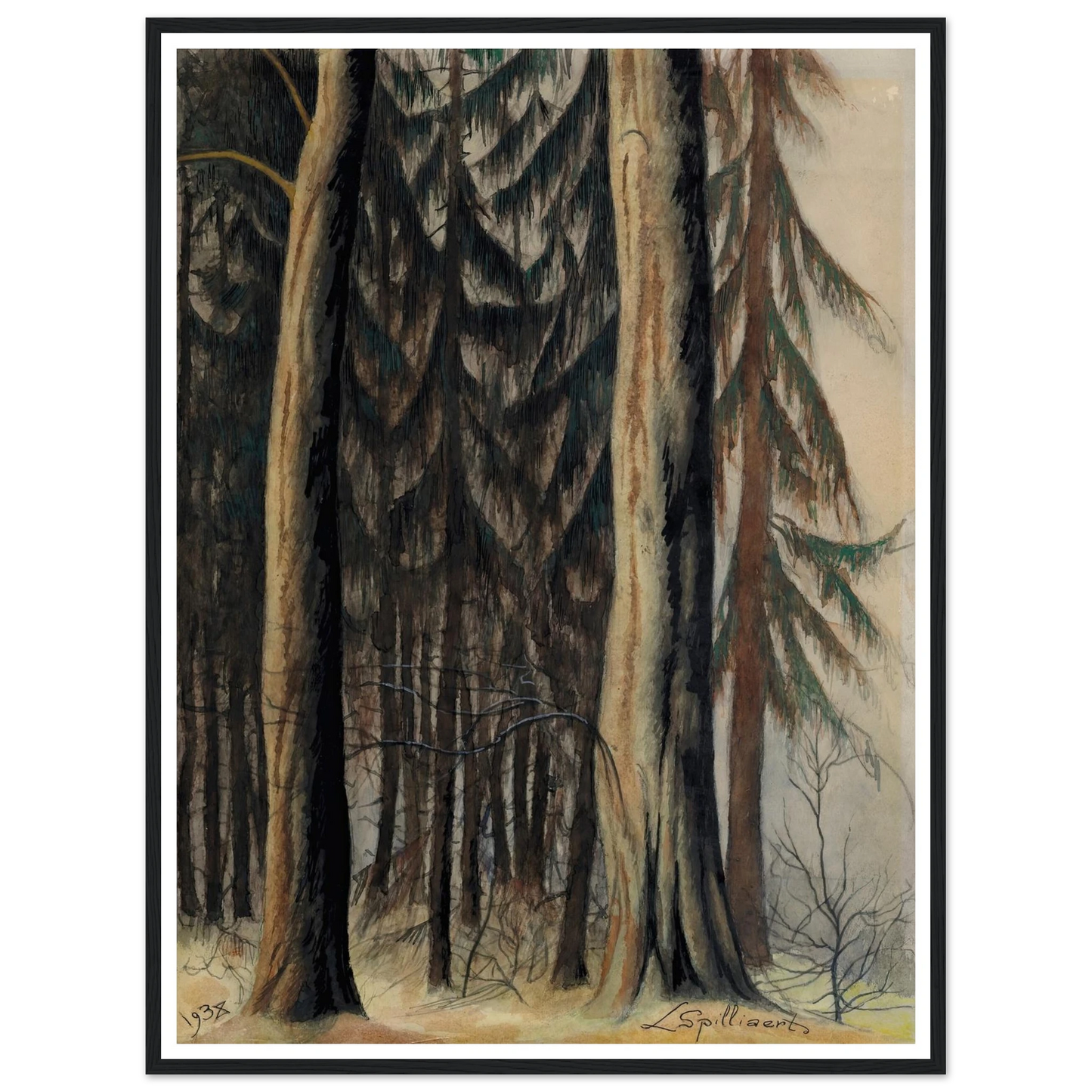 Forêt de sapins (1938) Art Print | Leon Spilliaert - Framed Poster - 30x40 cm / 12x16″ - Black frame
