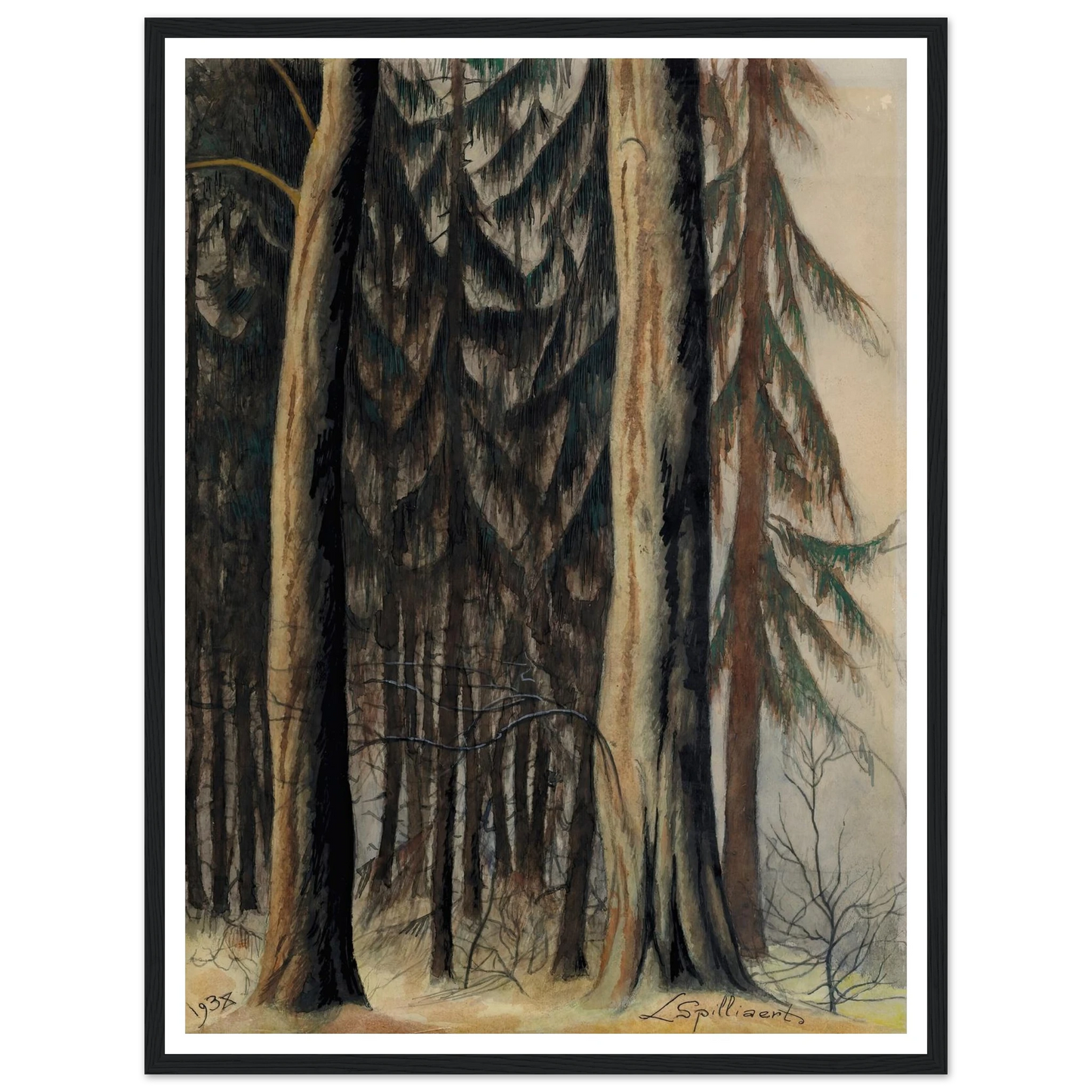 Forêt de sapins (1938) Art Print | Leon Spilliaert - Framed Poster - 30x40 cm / 12x16″ - Black frame