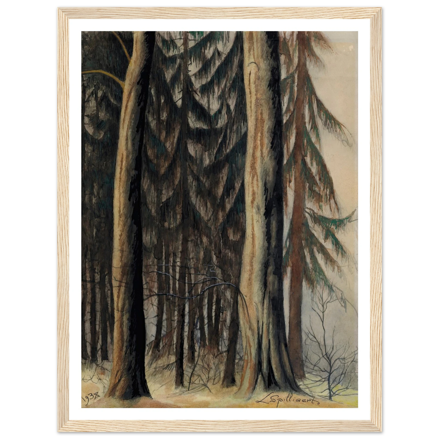 Forêt de sapins (1938) Art Print | Leon Spilliaert - Framed Poster - 30x40 cm / 12x16″ - Black frame