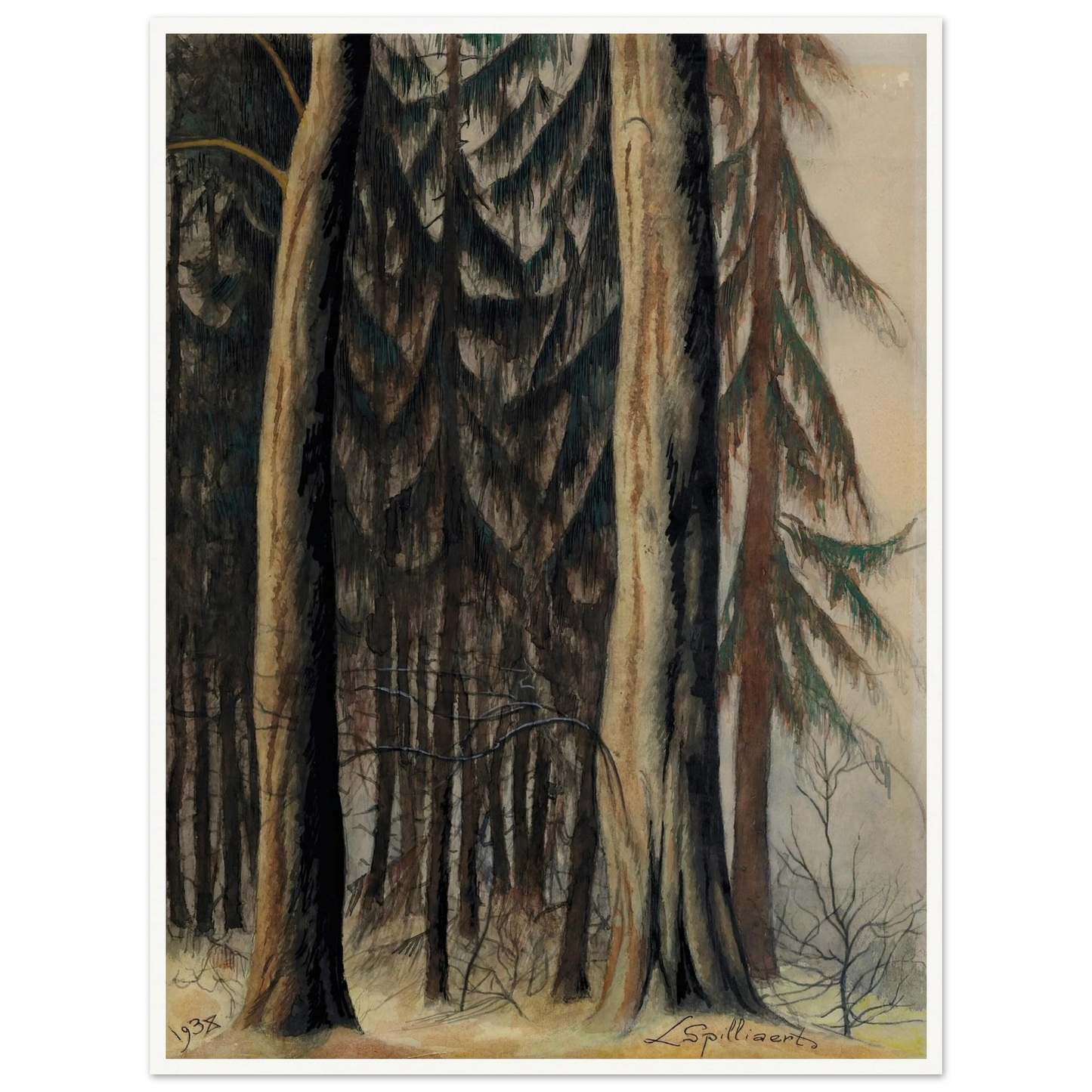 Forêt de sapins (1938) Art Print | Leon Spilliaert - Framed Poster - 30x40 cm / 12x16″ - Black frame