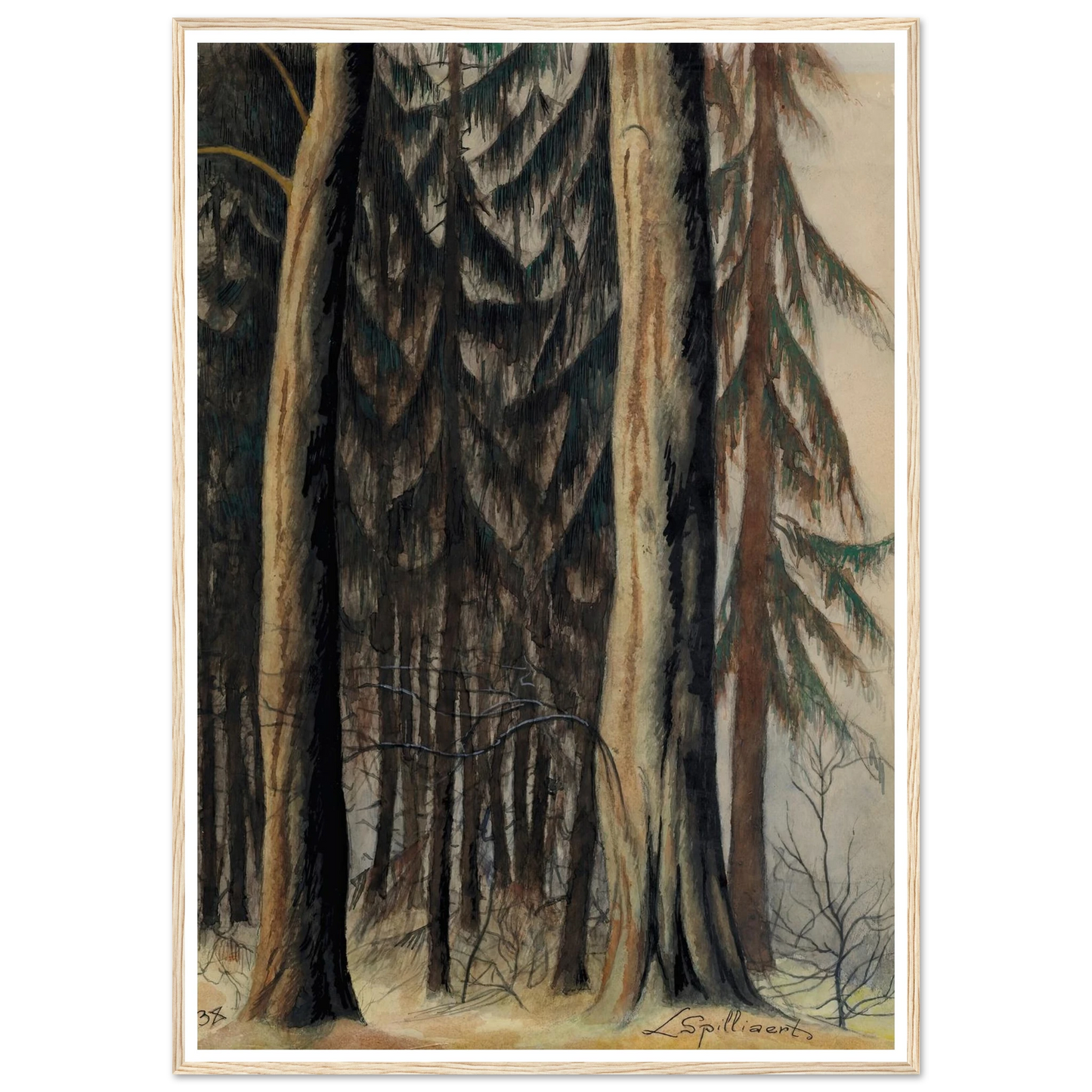 Forêt de sapins (1938) Art Print | Leon Spilliaert - Framed Poster - 30x40 cm / 12x16″ - Black frame