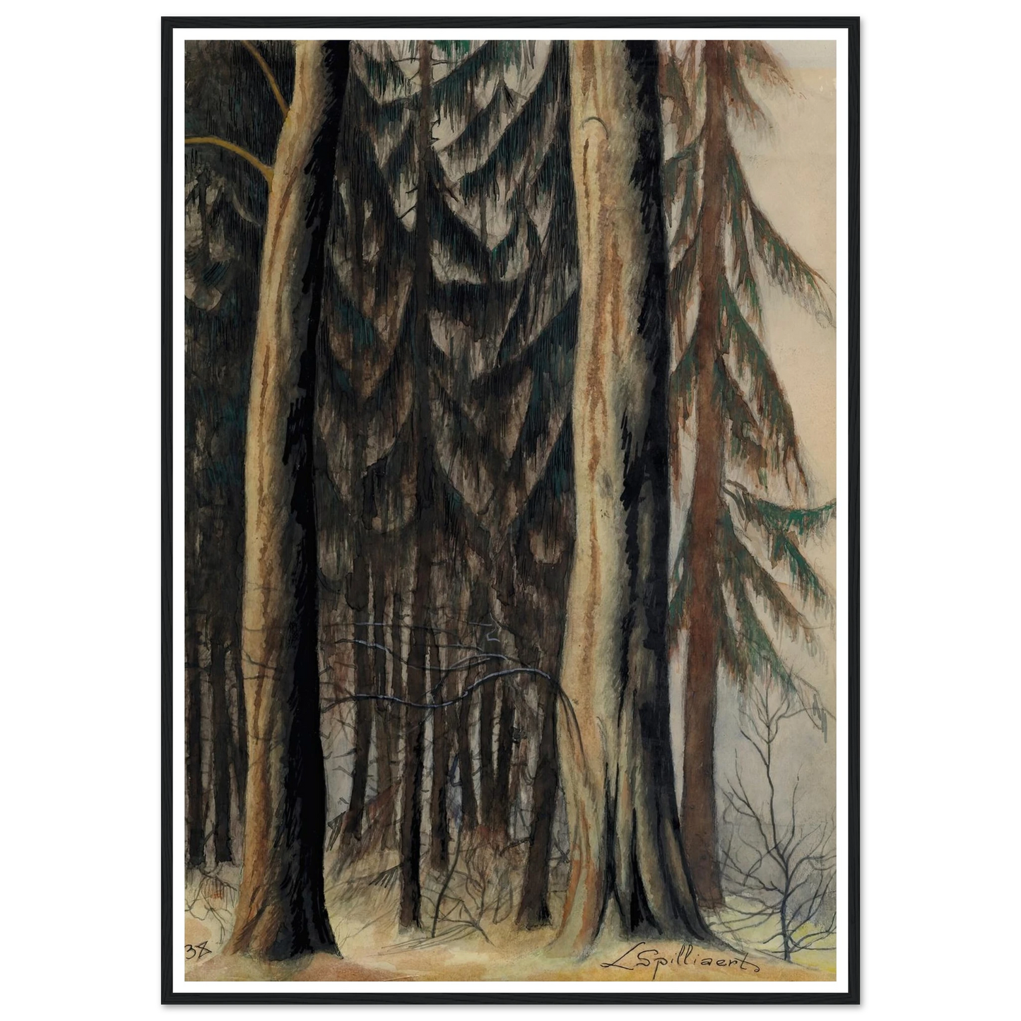 Forêt de sapins (1938) Art Print | Leon Spilliaert - Framed Poster - 30x40 cm / 12x16″ - Black frame