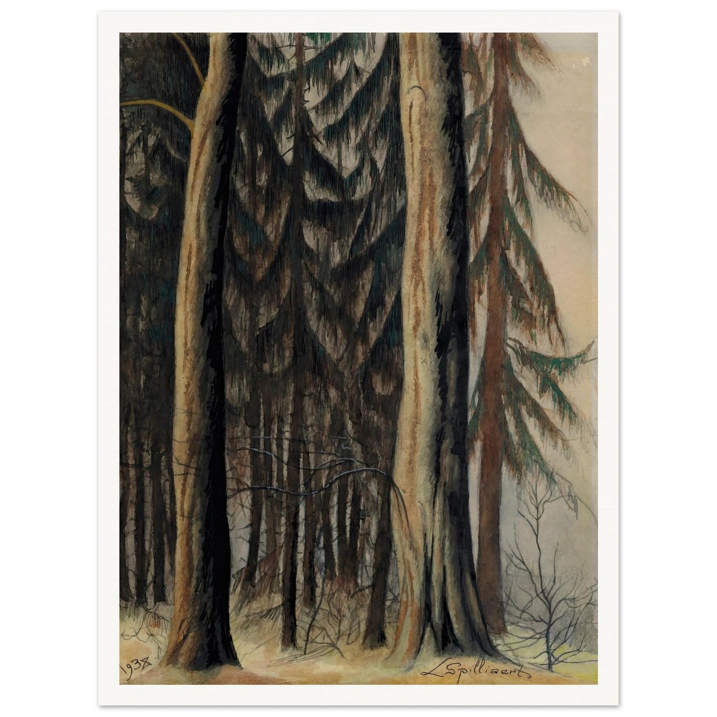 Forêt de sapins (1938) Art Print | Leon Spilliaert - Framed Poster - 30x40 cm / 12x16″ - Black frame