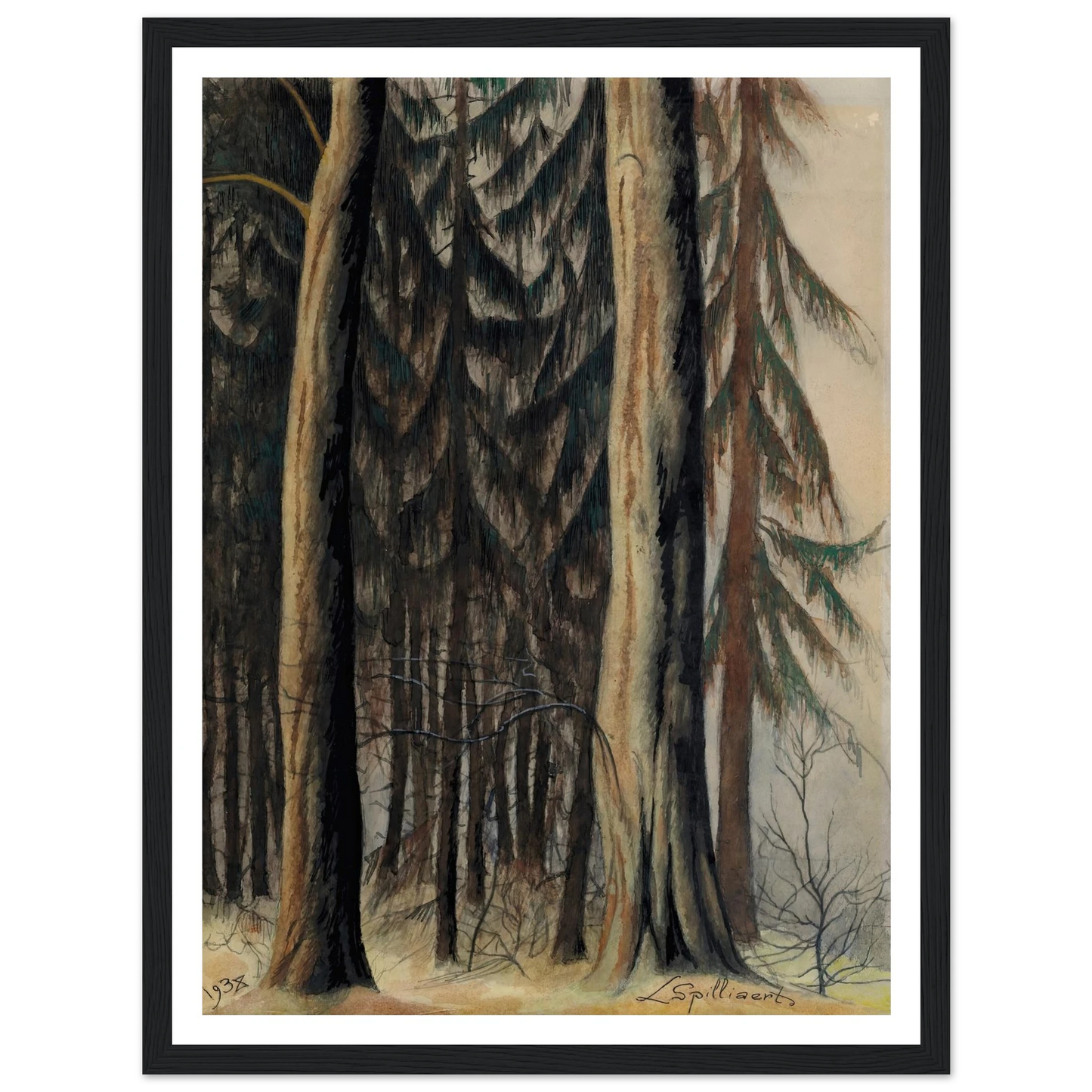 Forêt de sapins (1938) Art Print | Leon Spilliaert - Framed Poster - 30x40 cm / 12x16″ - Black frame