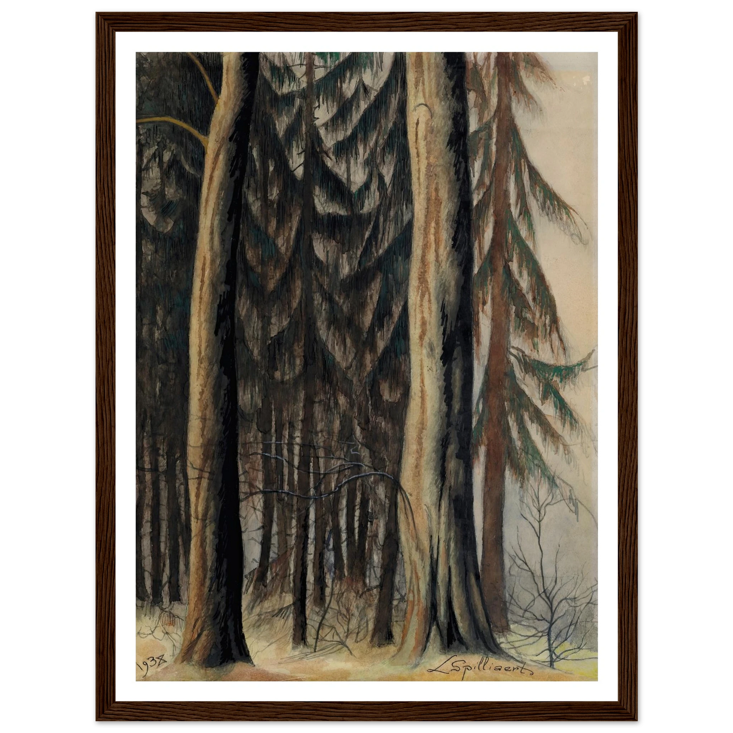 Forêt de sapins (1938) Art Print | Leon Spilliaert - Framed Poster - 30x40 cm / 12x16″ - Black frame
