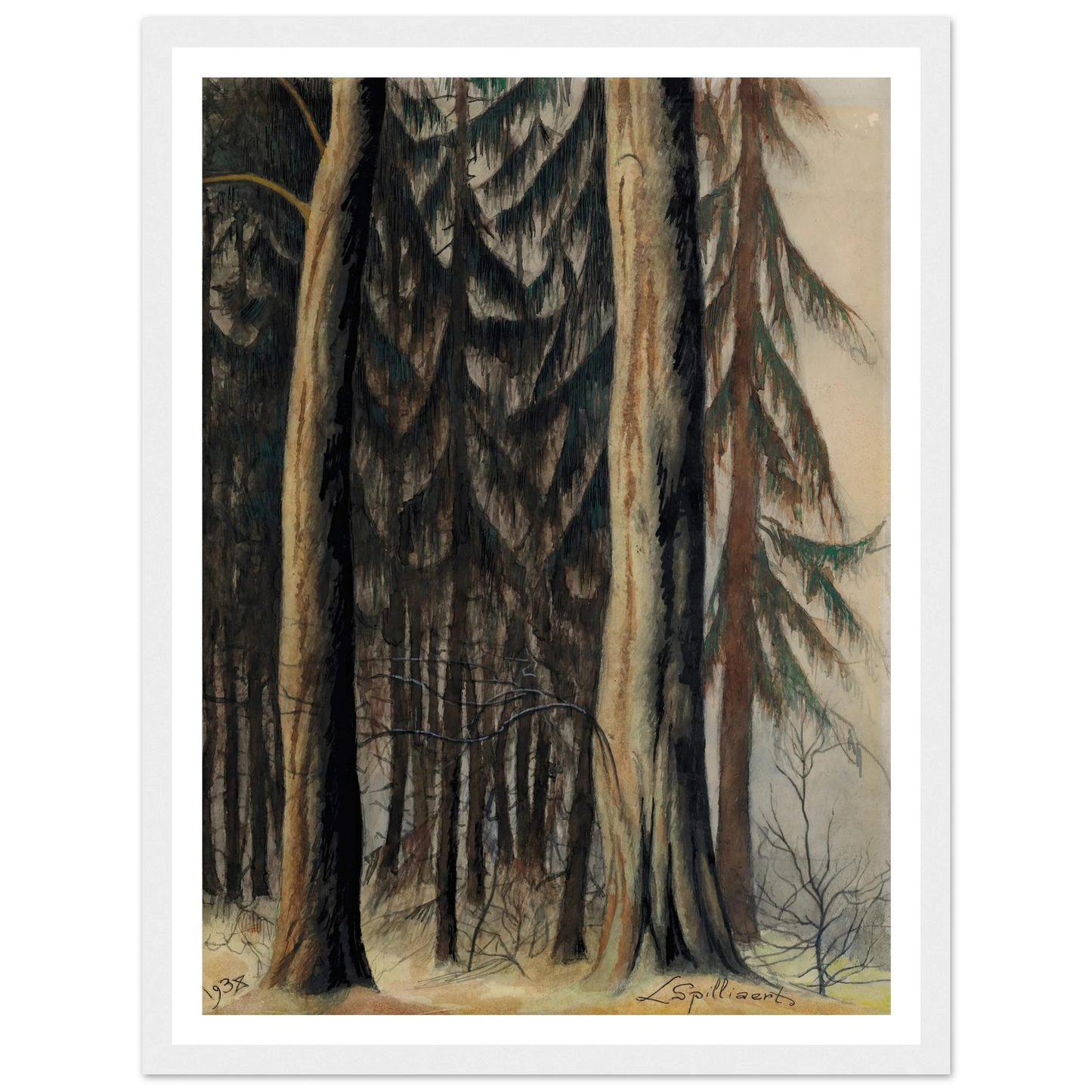 Forêt de sapins (1938) Art Print | Leon Spilliaert - Framed Poster - 30x40 cm / 12x16″ - Black frame