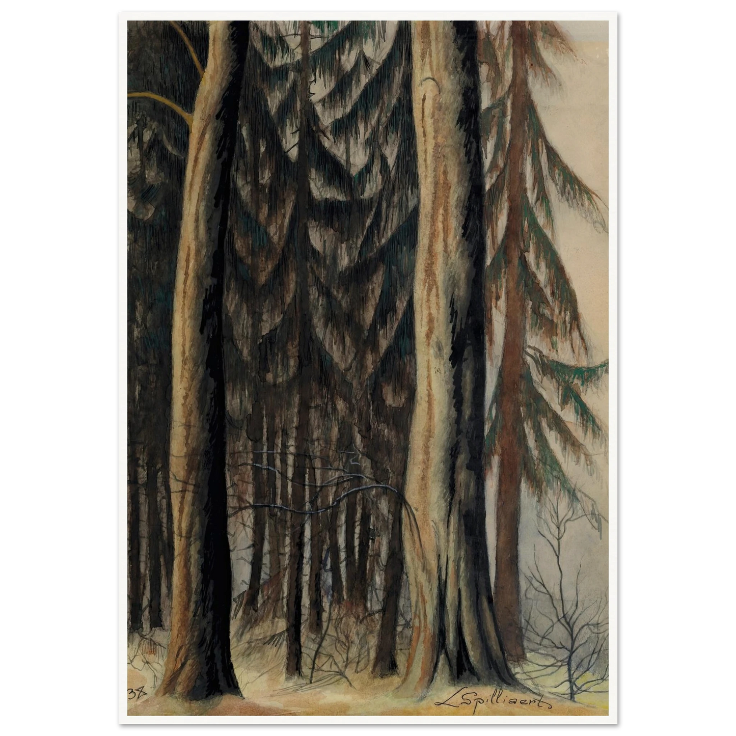 Forêt de sapins (1938) Art Print | Leon Spilliaert - Framed Poster - 30x40 cm / 12x16″ - Black frame