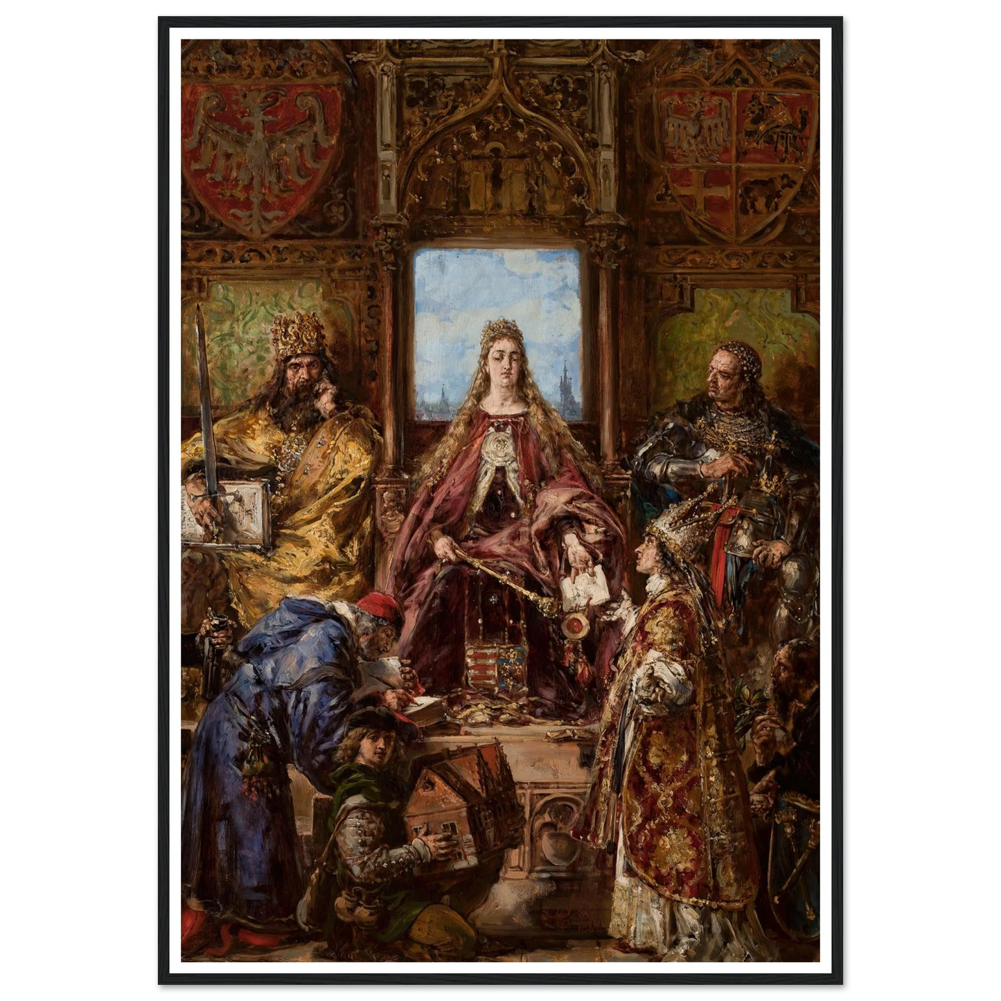 Founding of the Academy, 1361–1399–1400 AD, from the series “History of Civilization in Poland” (1888) Art Print | Jan Matejko - Framed Poster - 30x40 cm / 12x16″ - Black frame