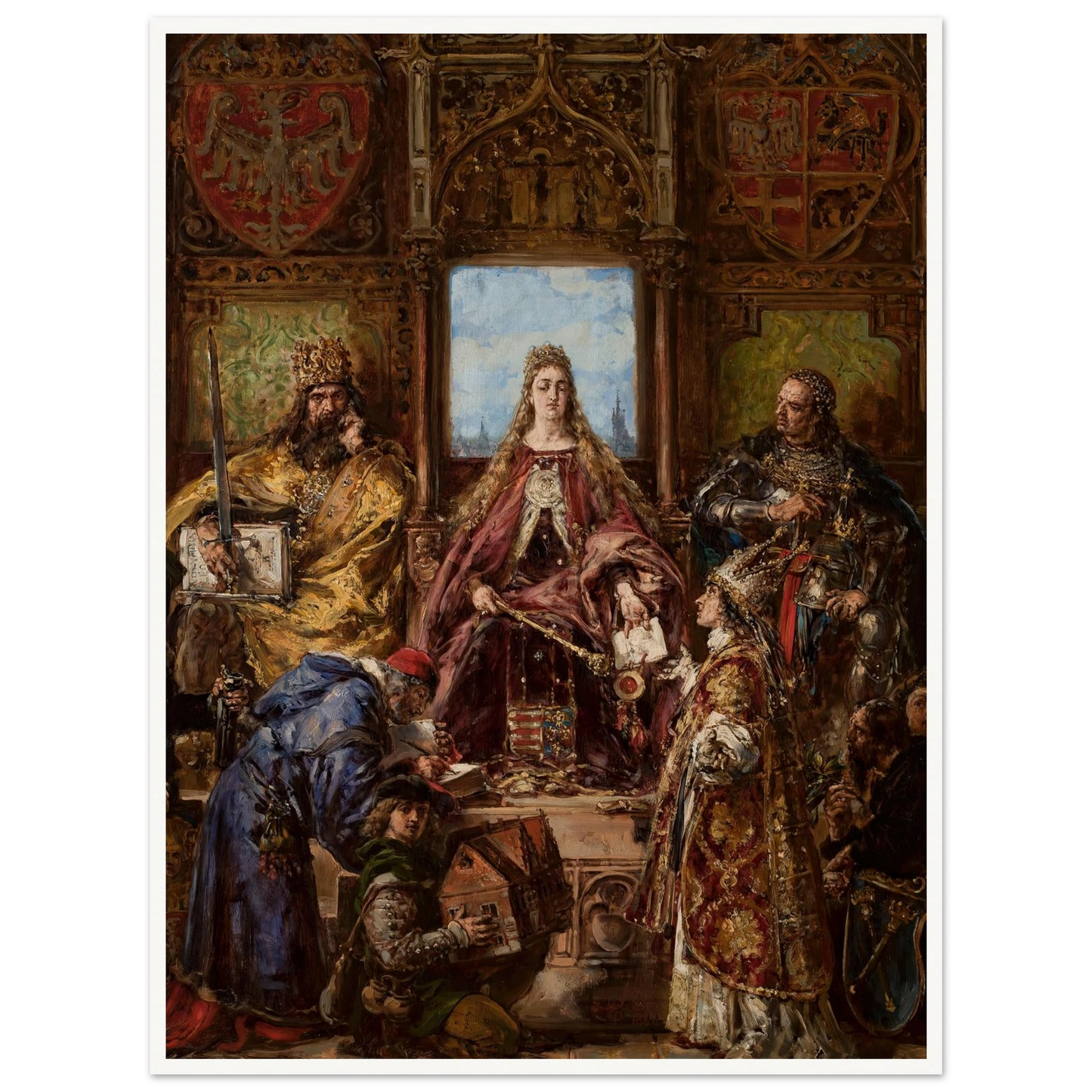 Founding of the Academy, 1361–1399–1400 AD, from the series “History of Civilization in Poland” (1888) Art Print | Jan Matejko - Framed Poster - 30x40 cm / 12x16″ - Black frame