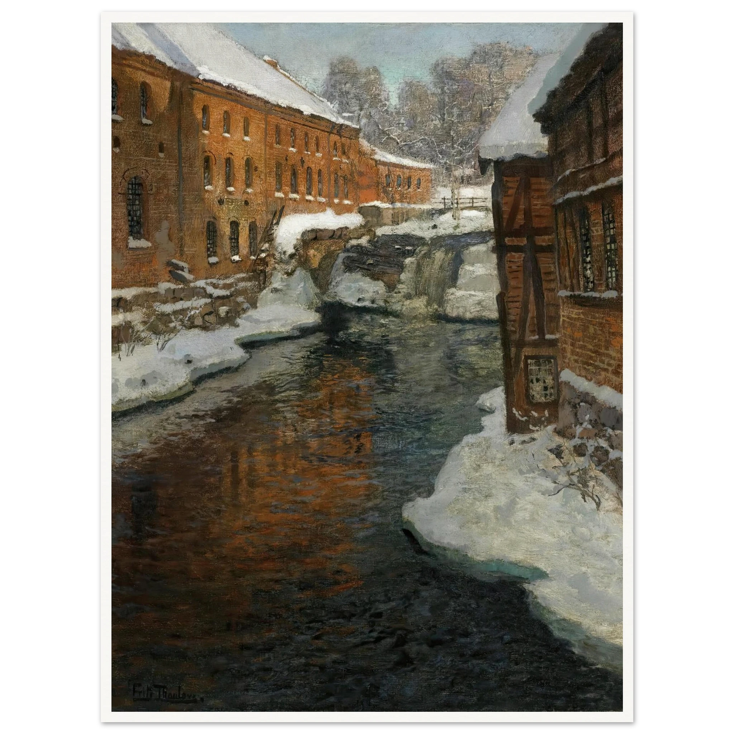 Fra Akerselven (The Akerselven River In The Snow) Art Print | Frits Thaulow - Framed Poster - 30x40 cm / 12x16″ - Black frame