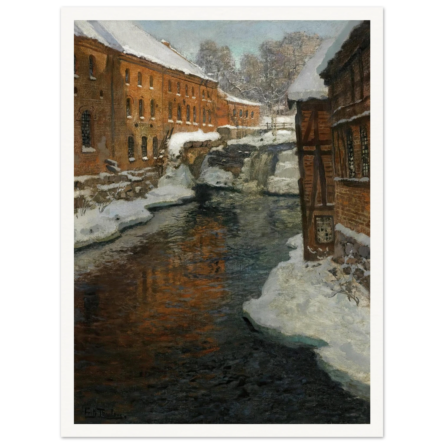 Fra Akerselven (The Akerselven River In The Snow) Art Print | Frits Thaulow - Framed Poster - 30x40 cm / 12x16″ - Black frame
