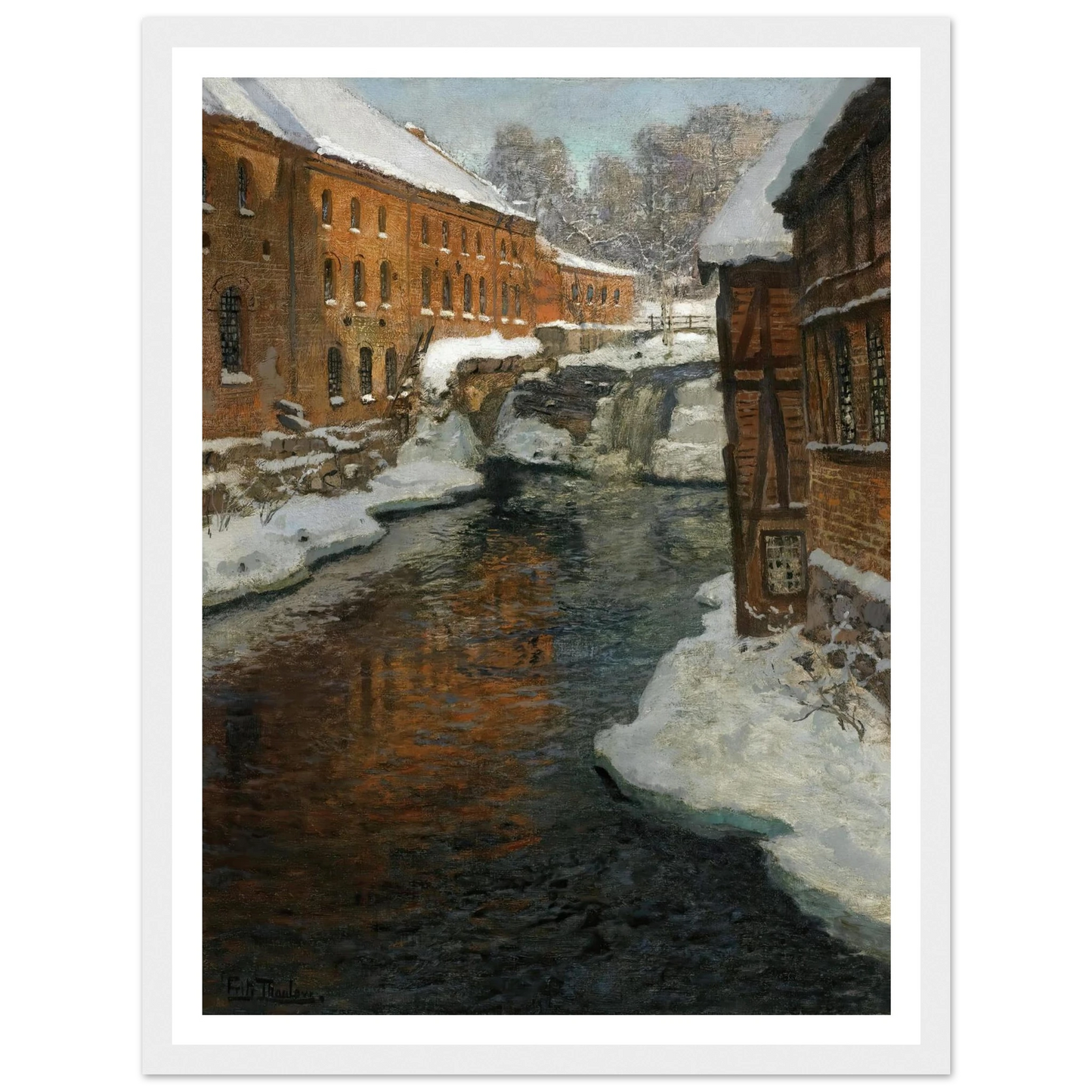 Fra Akerselven (The Akerselven River In The Snow) Art Print | Frits Thaulow - Framed Poster - 30x40 cm / 12x16″ - Black frame