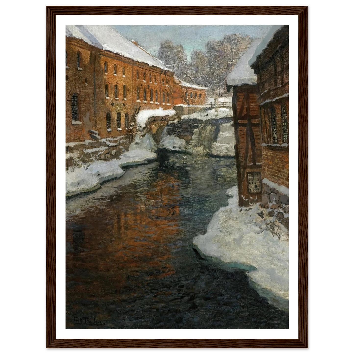 Fra Akerselven (The Akerselven River In The Snow) Art Print | Frits Thaulow - Framed Poster - 30x40 cm / 12x16″ - Black frame