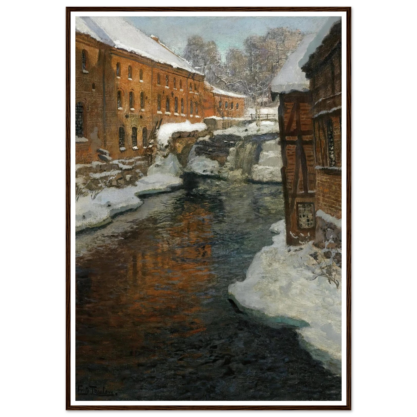 Fra Akerselven (The Akerselven River In The Snow) Art Print | Frits Thaulow - Framed Poster - 30x40 cm / 12x16″ - Black frame