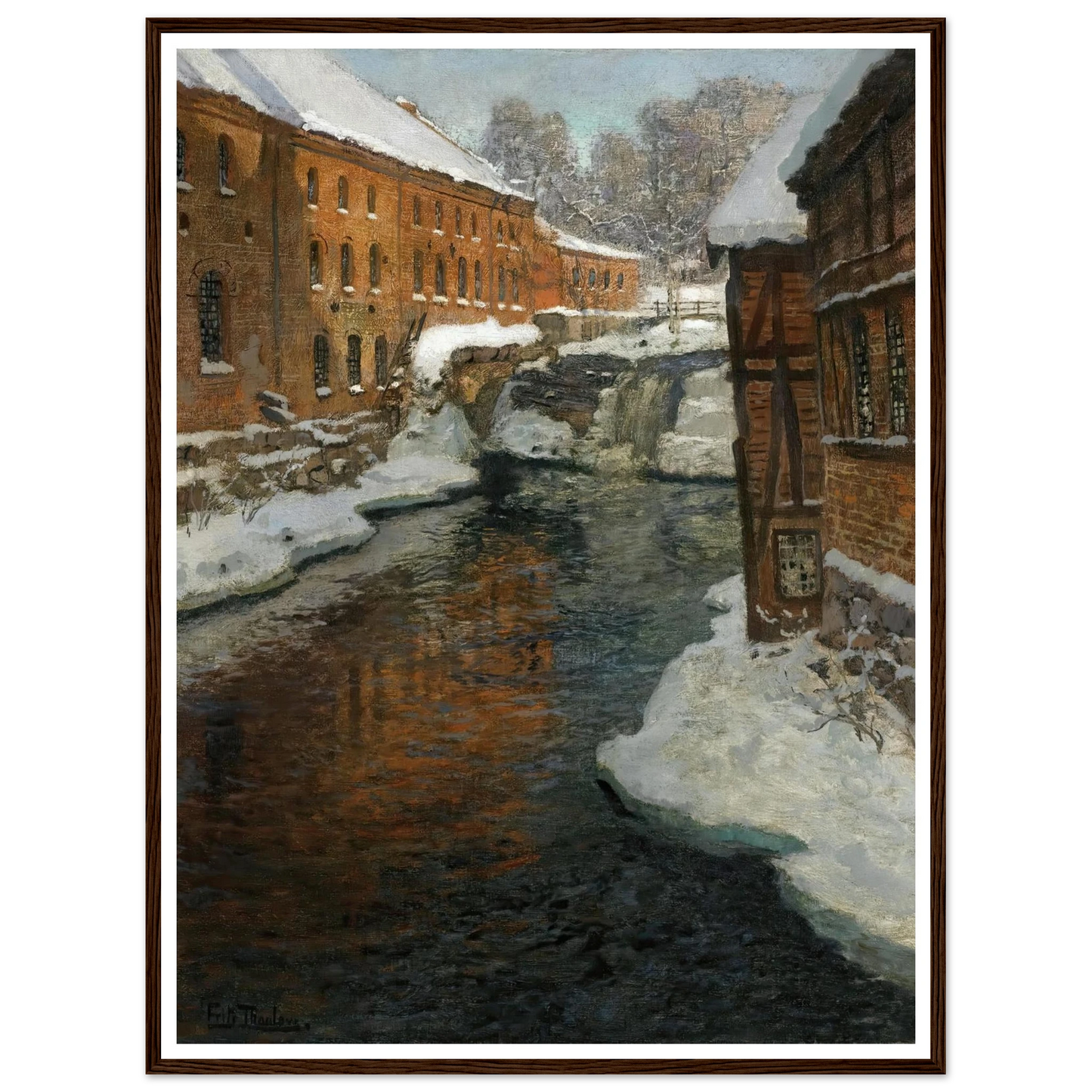 Fra Akerselven (The Akerselven River In The Snow) Art Print | Frits Thaulow - Framed Poster - 30x40 cm / 12x16″ - Black frame