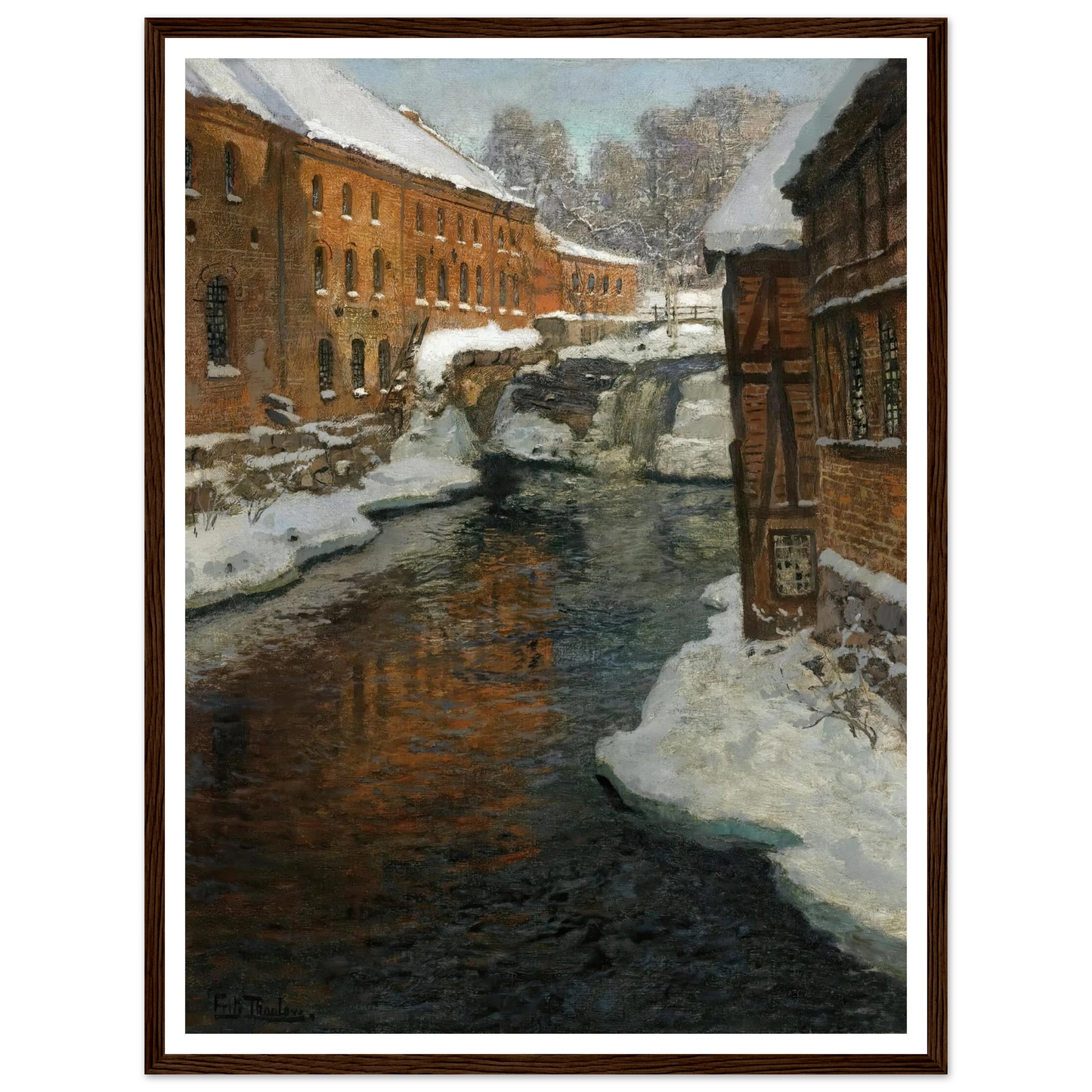 Fra Akerselven (The Akerselven River In The Snow) Art Print | Frits Thaulow - Framed Poster - 30x40 cm / 12x16″ - Black frame