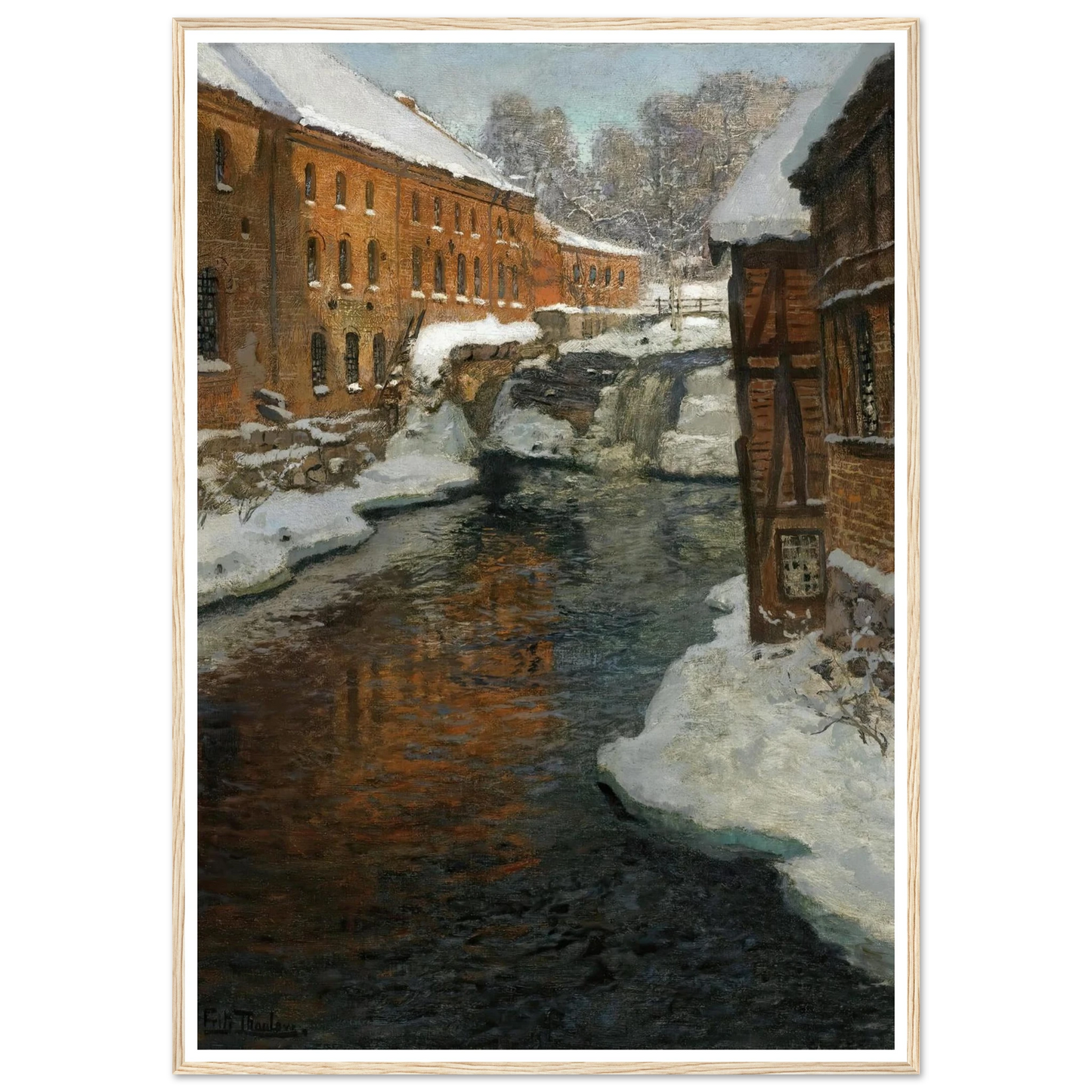 Fra Akerselven (The Akerselven River In The Snow) Art Print | Frits Thaulow - Framed Poster - 30x40 cm / 12x16″ - Black frame