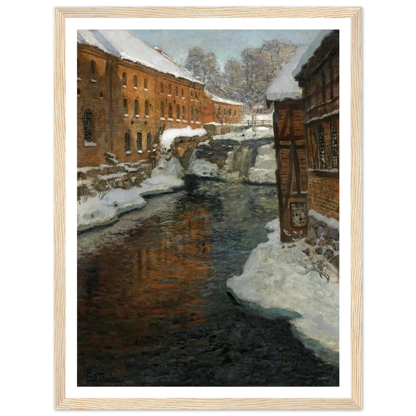 Fra Akerselven (The Akerselven River In The Snow) Art Print | Frits Thaulow - Framed Poster - 30x40 cm / 12x16″ - Black frame