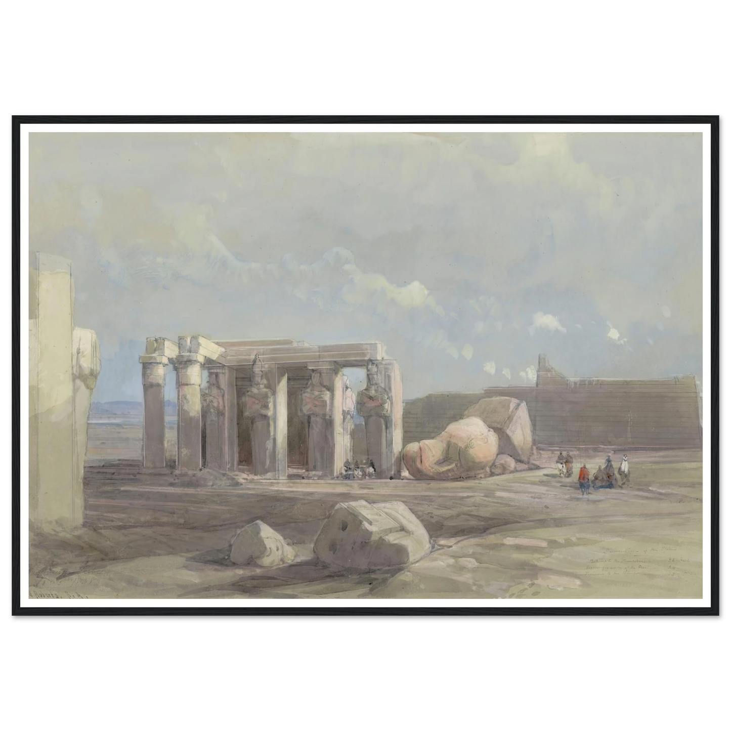Fragments of a Colossal statue at the Memnonium, Thebes (1838) Art Print | David Roberts - Framed Poster - 30x40 cm / 12x16″ - Black frame