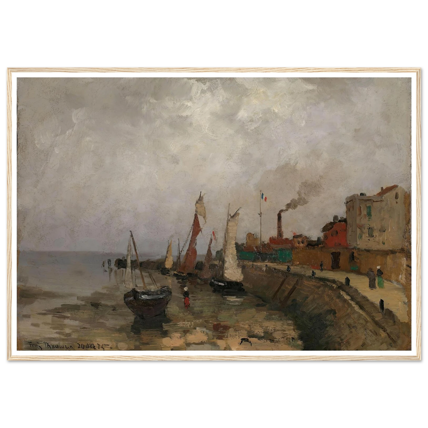 Fransk havn (Le Havre) (1875) Art Print | Frits Thaulow - Framed Poster - 30x40 cm / 12x16″ - Black frame