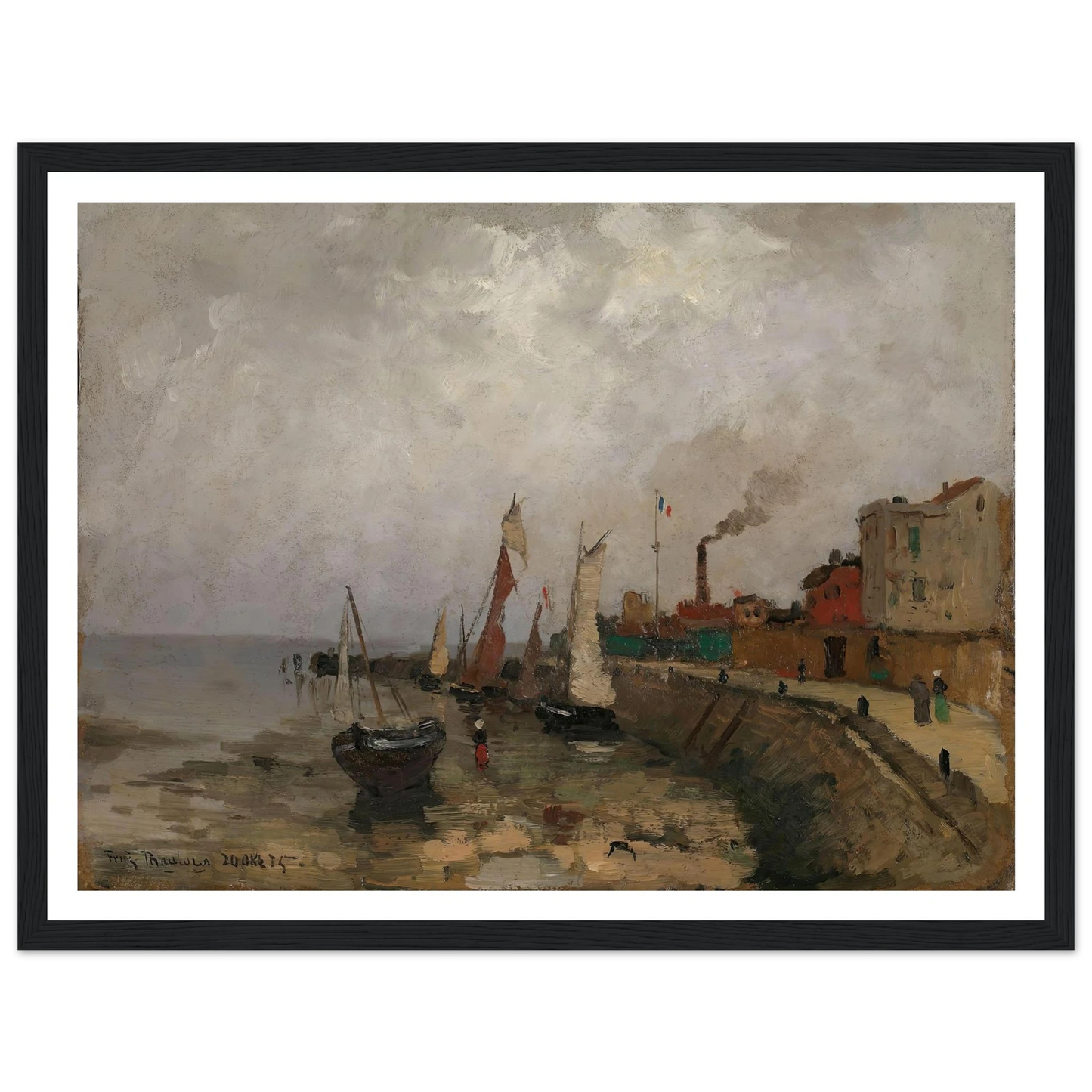 Fransk havn (Le Havre) (1875) Art Print | Frits Thaulow - Framed Poster - 30x40 cm / 12x16″ - Black frame