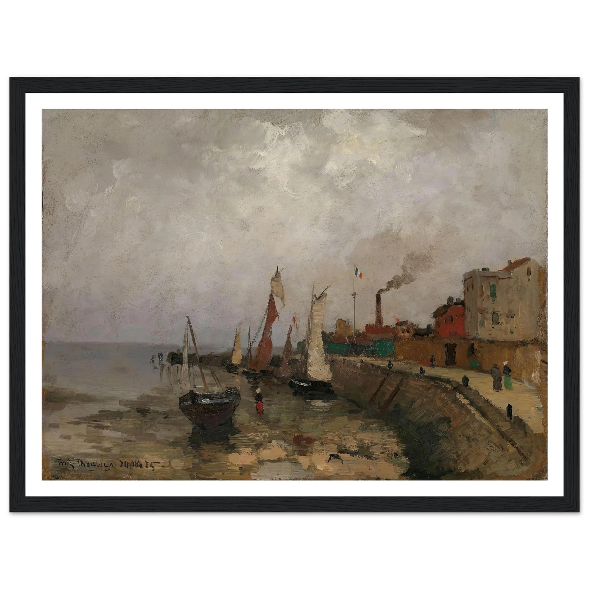 Fransk havn (Le Havre) (1875) Art Print | Frits Thaulow - Framed Poster - 30x40 cm / 12x16″ - Black frame
