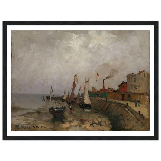 Fransk havn (Le Havre) (1875) Art Print | Frits Thaulow - Framed Poster - 30x40 cm / 12x16″ - Black frame