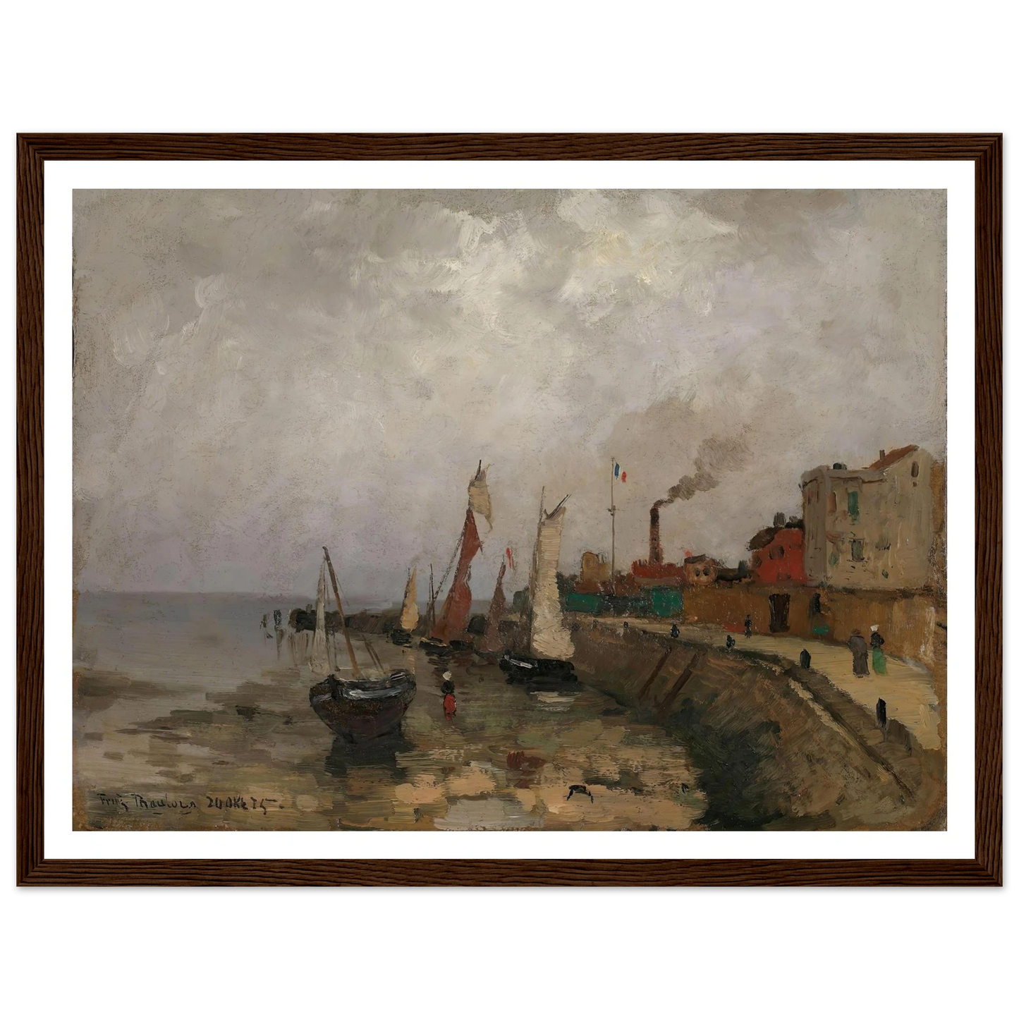 Fransk havn (Le Havre) (1875) Art Print | Frits Thaulow - Framed Poster - 30x40 cm / 12x16″ - Black frame