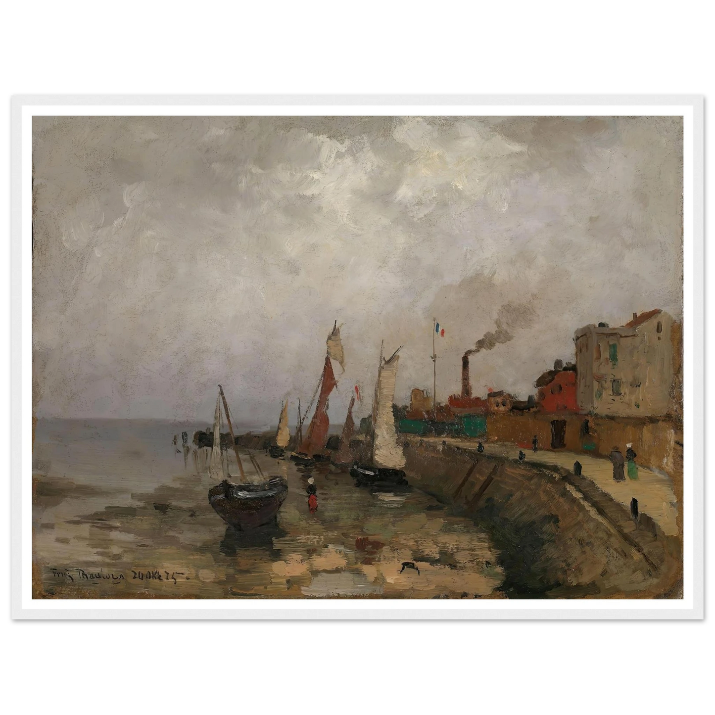 Fransk havn (Le Havre) (1875) Art Print | Frits Thaulow - Framed Poster - 30x40 cm / 12x16″ - Black frame