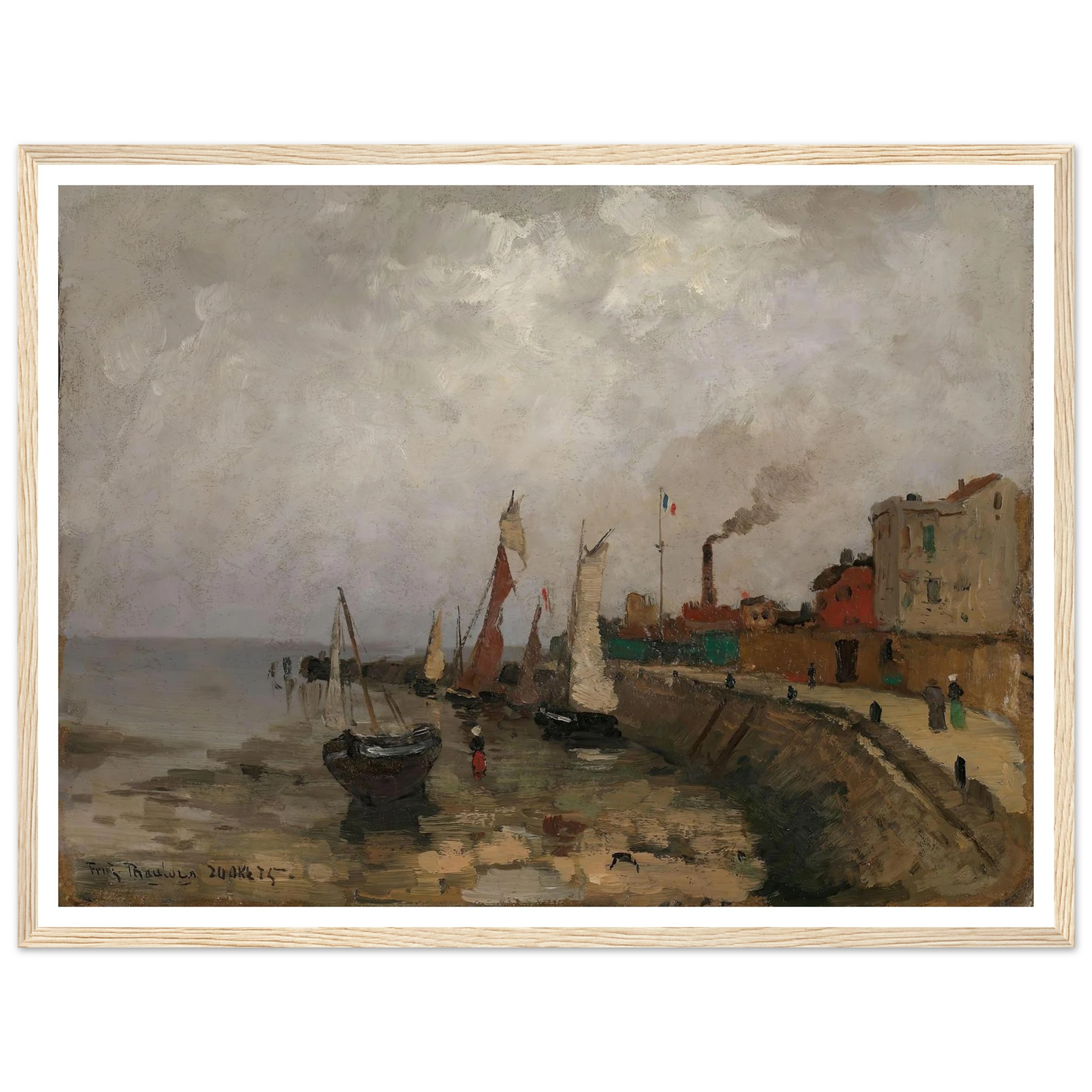 Fransk havn (Le Havre) (1875) Art Print | Frits Thaulow - Framed Poster - 30x40 cm / 12x16″ - Black frame