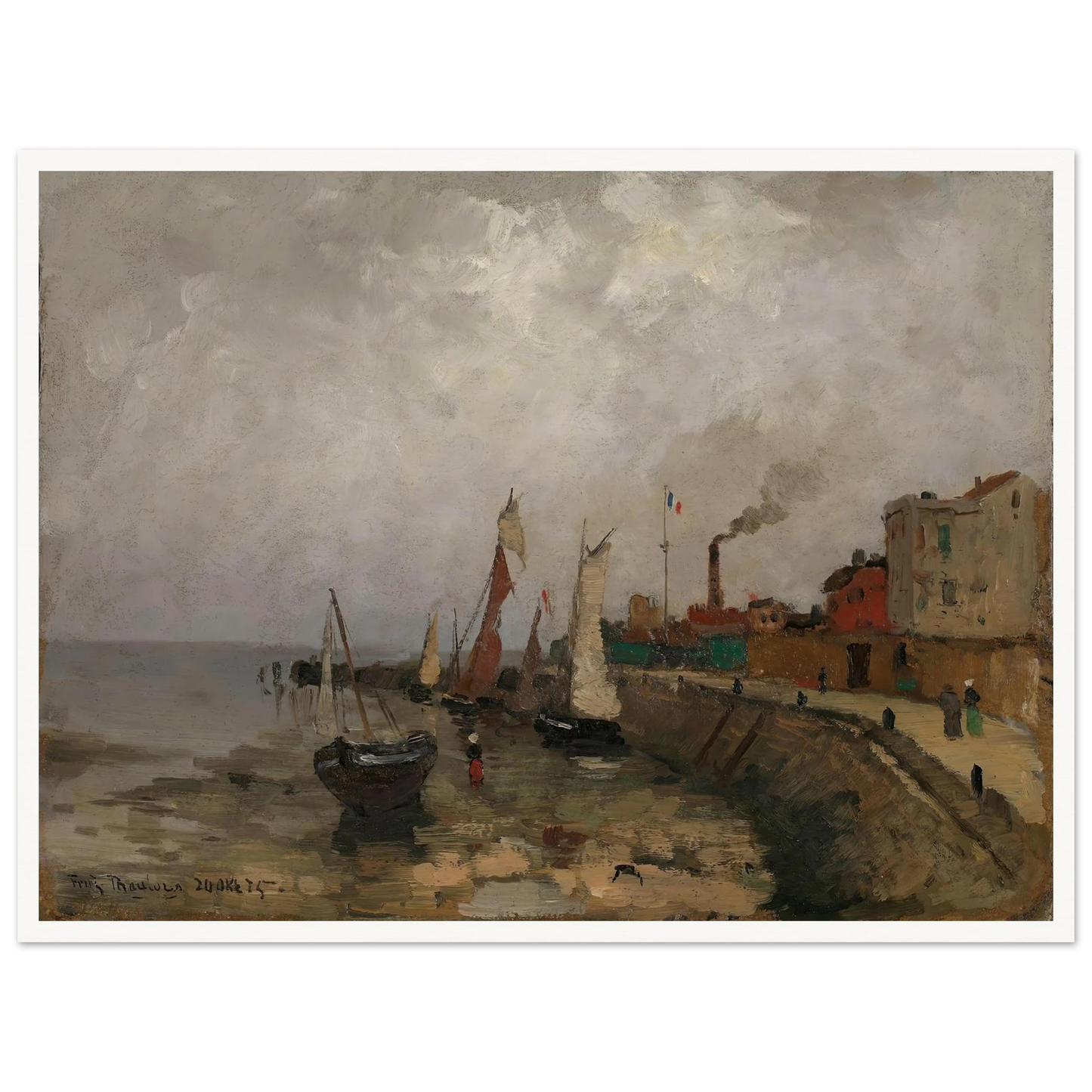 Fransk havn (Le Havre) (1875) Art Print | Frits Thaulow - Framed Poster - 30x40 cm / 12x16″ - Black frame