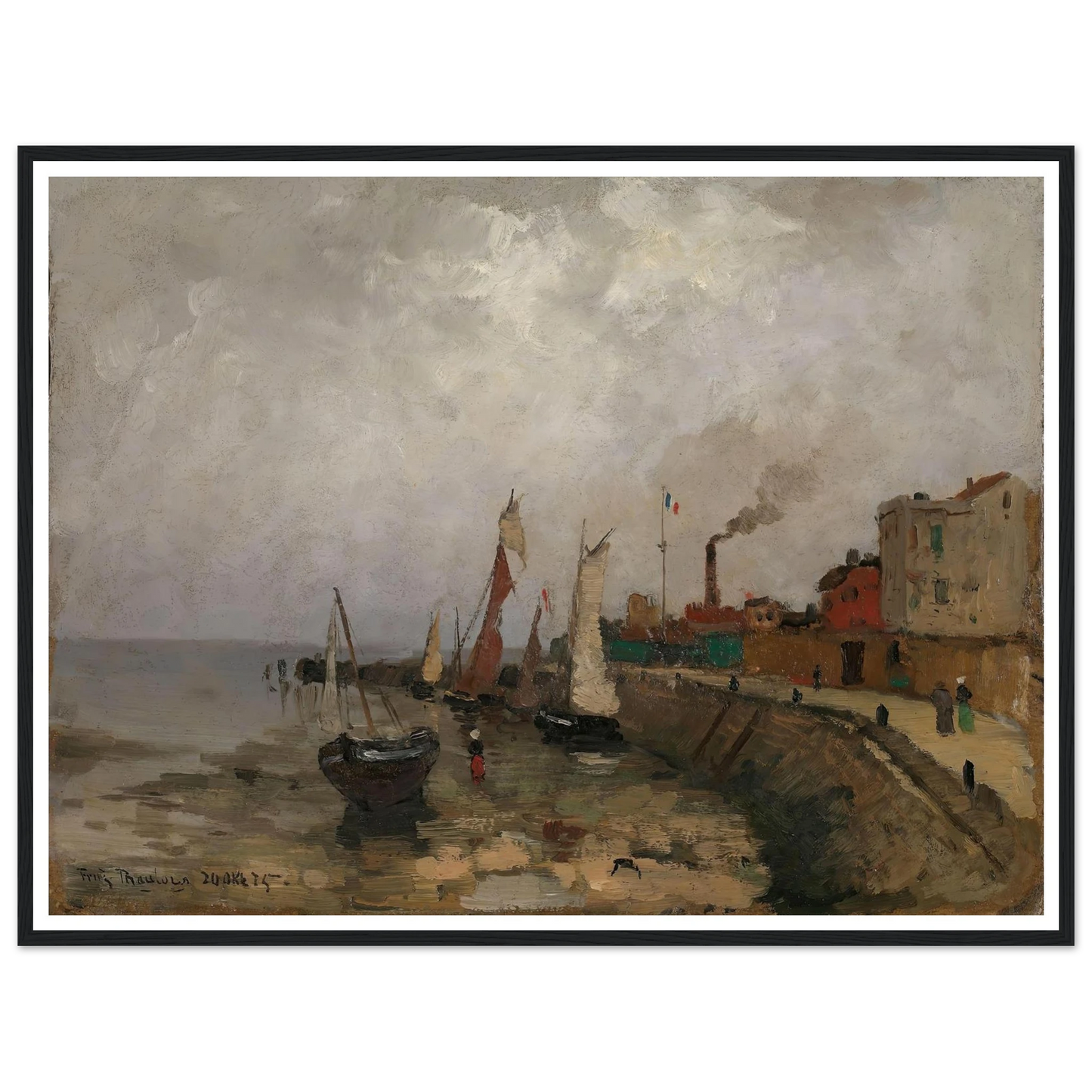 Fransk havn (Le Havre) (1875) Art Print | Frits Thaulow - Framed Poster - 30x40 cm / 12x16″ - Black frame