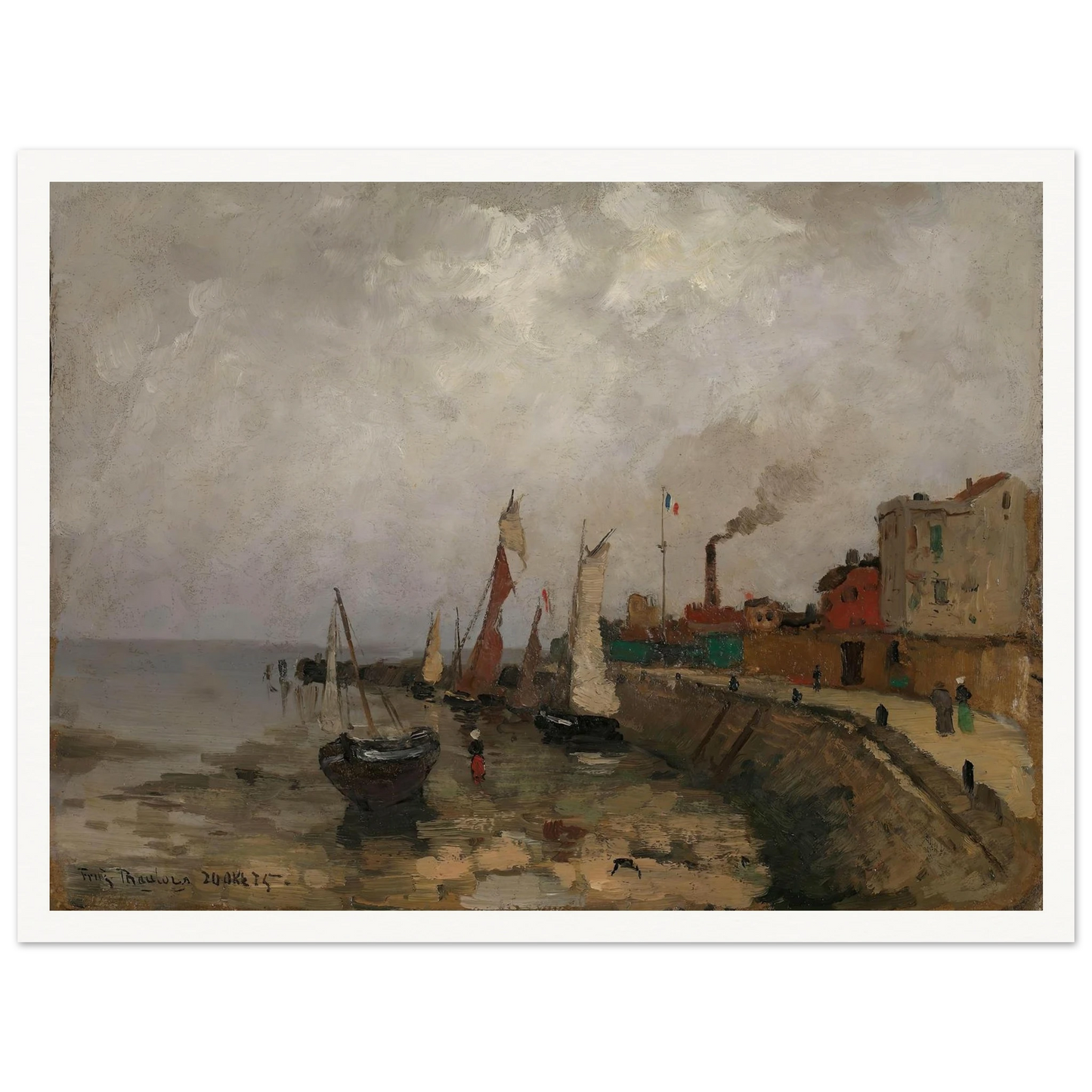 Fransk havn (Le Havre) (1875) Art Print | Frits Thaulow - Framed Poster - 30x40 cm / 12x16″ - Black frame