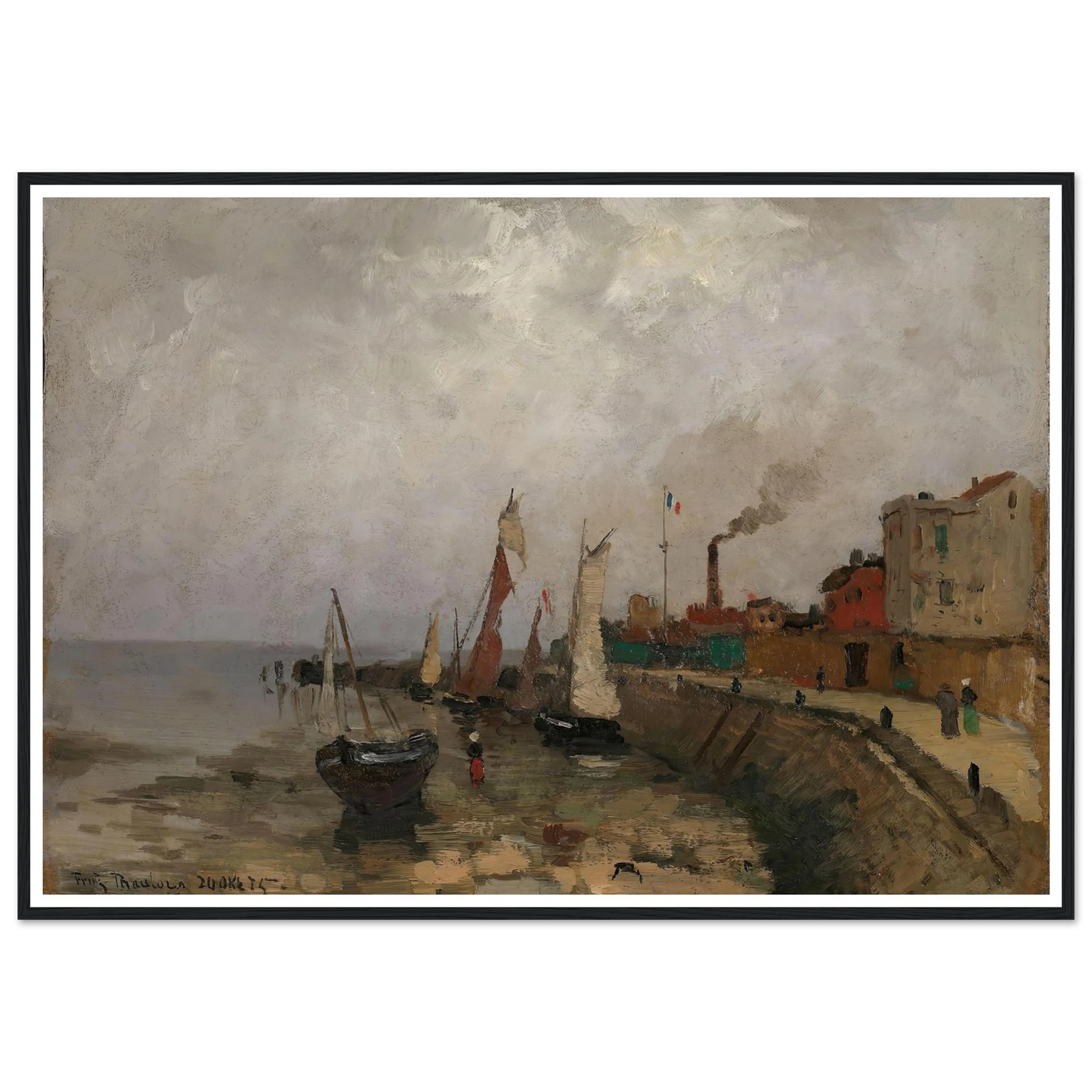 Fransk havn (Le Havre) (1875) Art Print | Frits Thaulow - Framed Poster - 30x40 cm / 12x16″ - Black frame