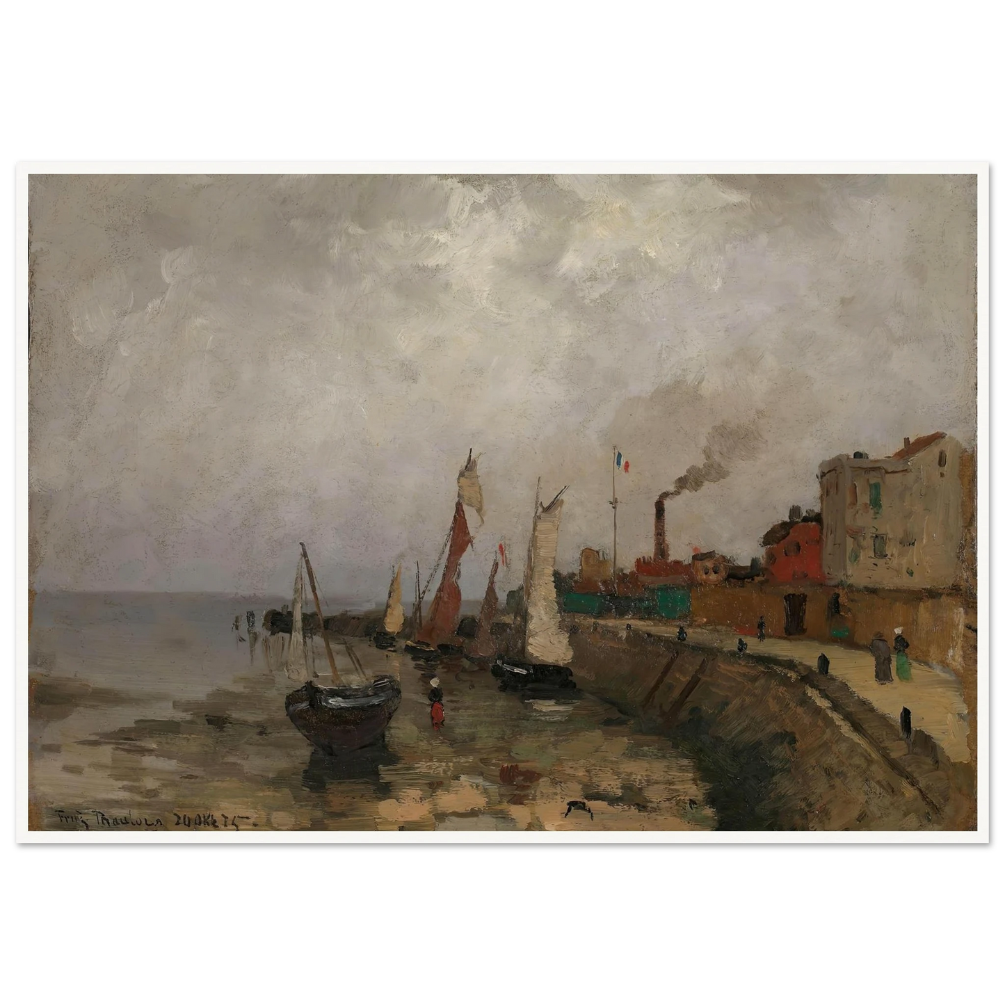 Fransk havn (Le Havre) (1875) Art Print | Frits Thaulow - Framed Poster - 30x40 cm / 12x16″ - Black frame