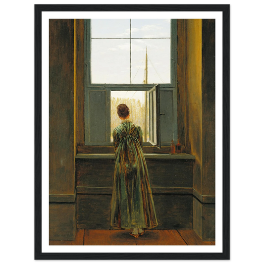 Frau am Fenster Art Print | Caspar David Friedrich - Framed Poster - 30x40 cm / 12x16″ - Black frame