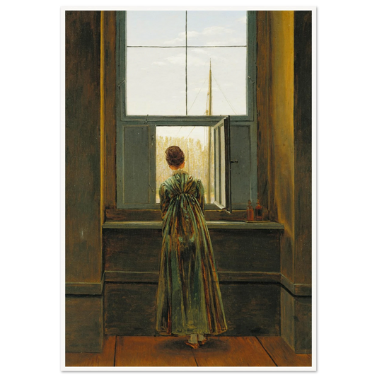 Frau am Fenster Art Print | Caspar David Friedrich - Framed Poster - 30x40 cm / 12x16″ - Black frame