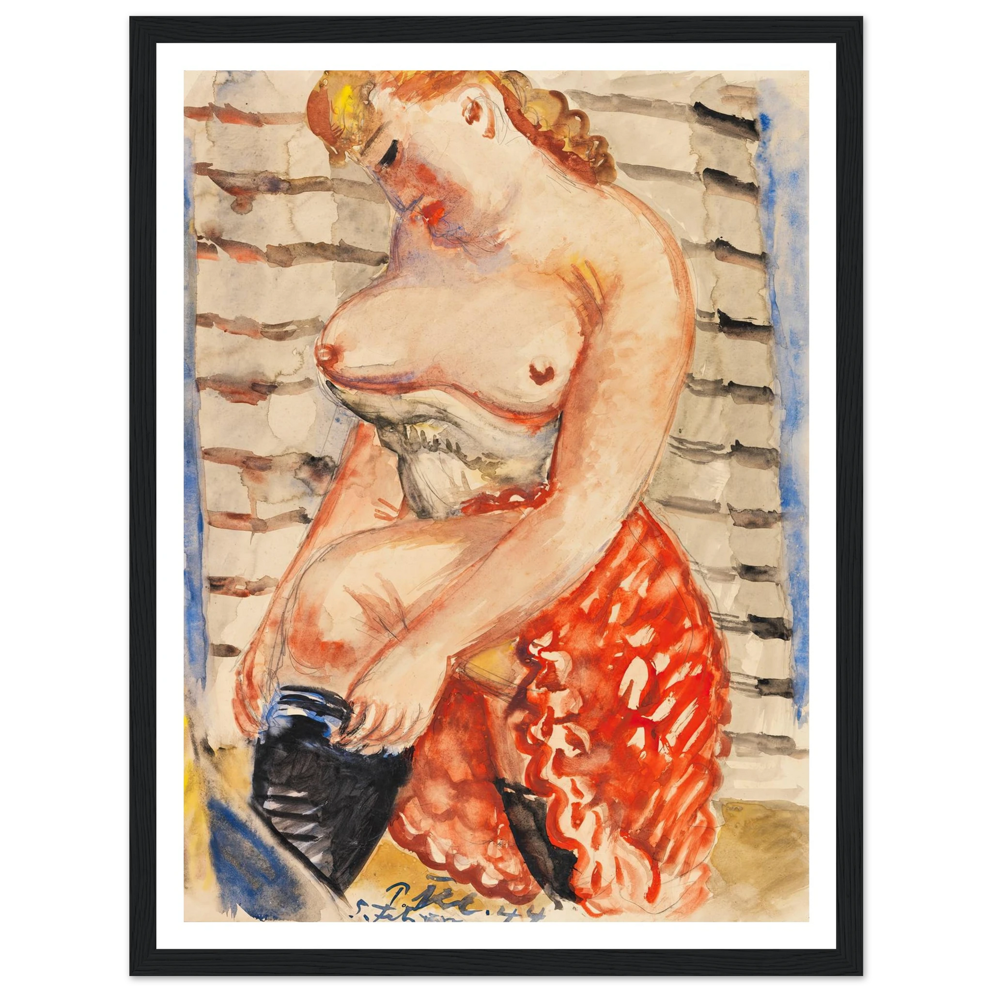 Frau mit schwarzen Strümpfen (1944) Art Print | Paul Kleinschmidt - Framed Poster - 30x40 cm / 12x16″ - Black frame