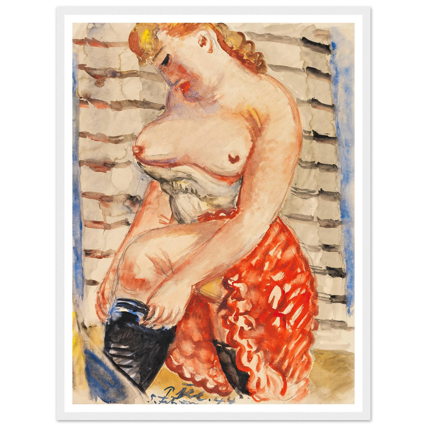 Frau mit schwarzen Strümpfen (1944) Art Print | Paul Kleinschmidt - Framed Poster - 30x40 cm / 12x16″ - Black frame