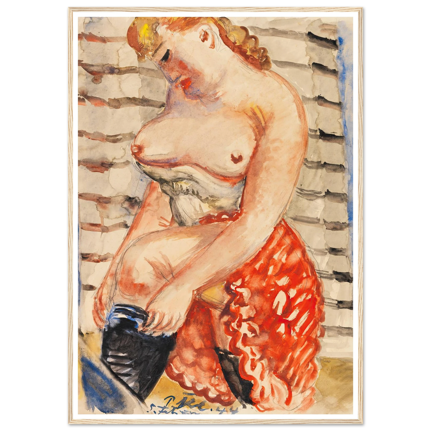 Frau mit schwarzen Strümpfen (1944) Art Print | Paul Kleinschmidt - Framed Poster - 30x40 cm / 12x16″ - Black frame